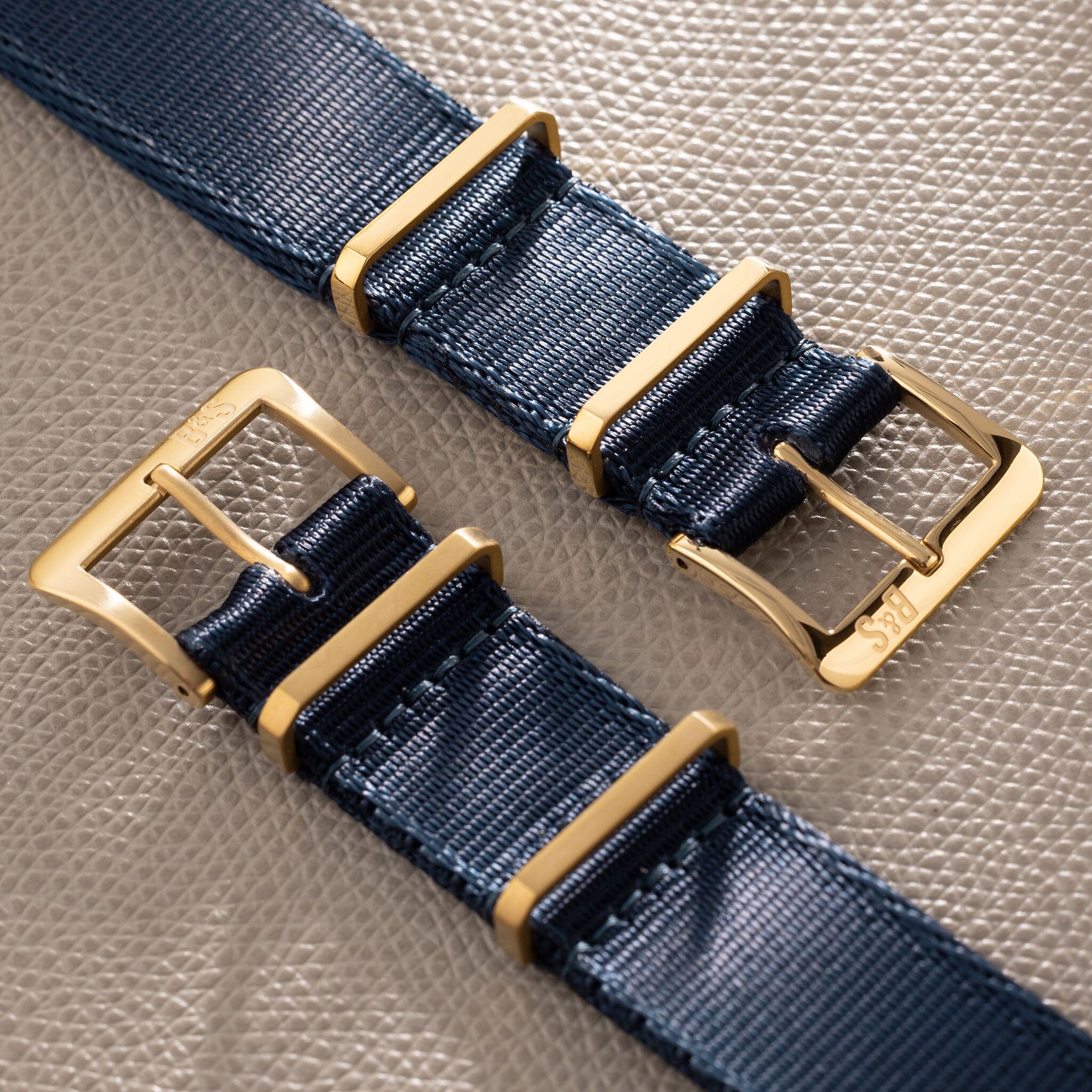 Deluxe Nylon Single Pass Watch Strap Navy Blue - Gold