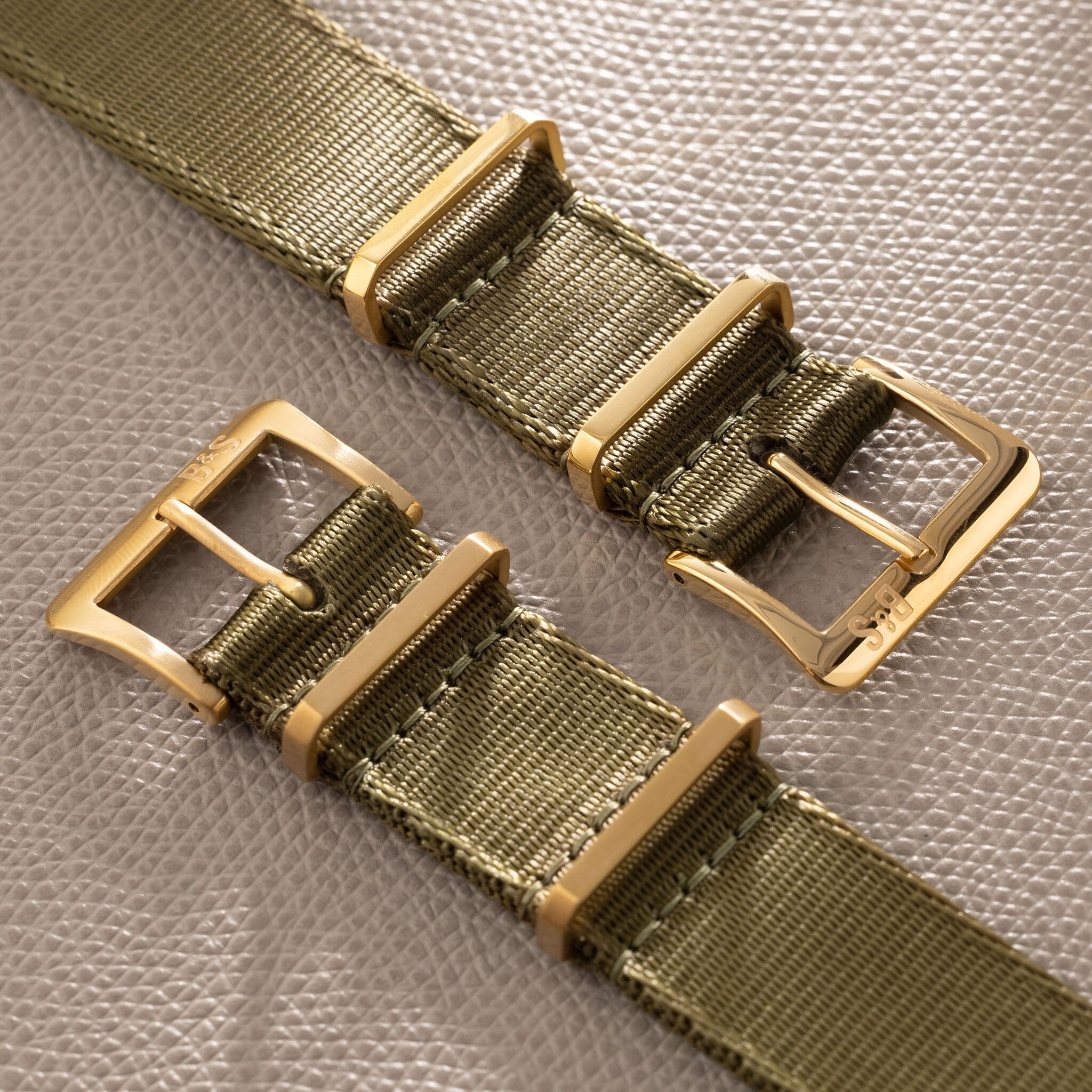 Deluxe Nylon Single Pass Watch Strap Olive Drab Green - Gold Brushed