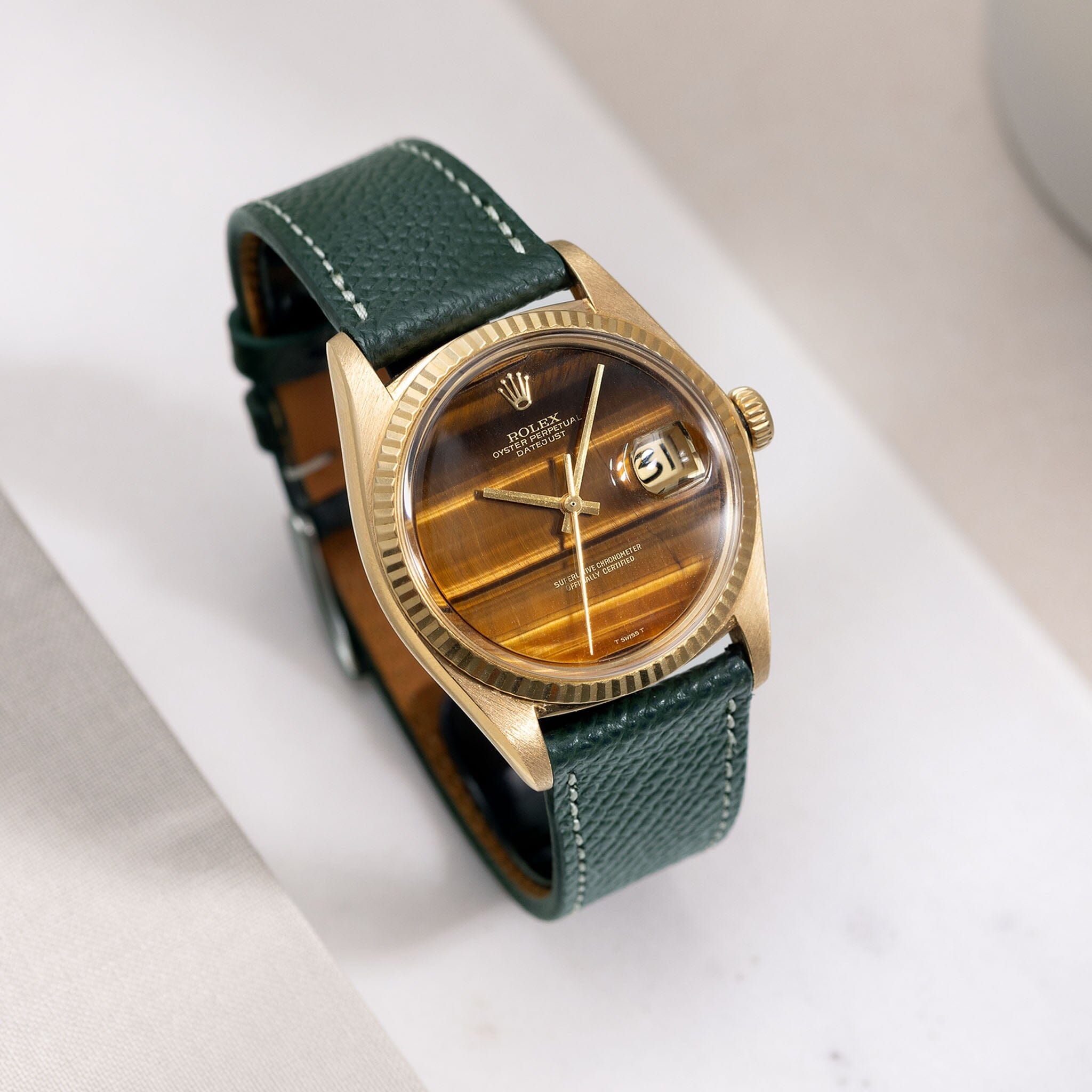 Rolex green cheap leather