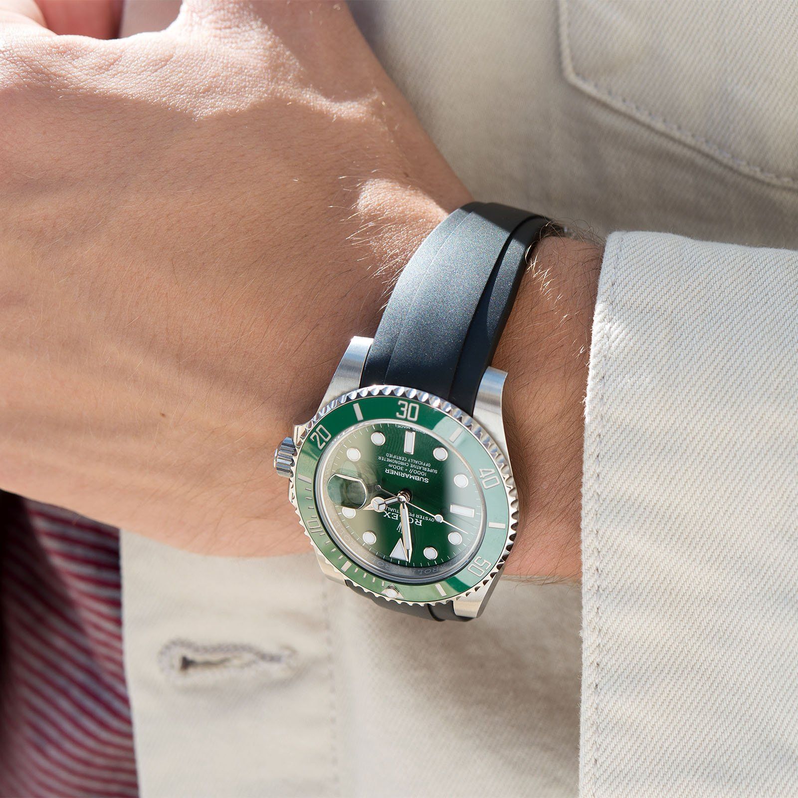 Everest Curved End Black Rubber Strap - ONLY For Modern Rolex With Dep