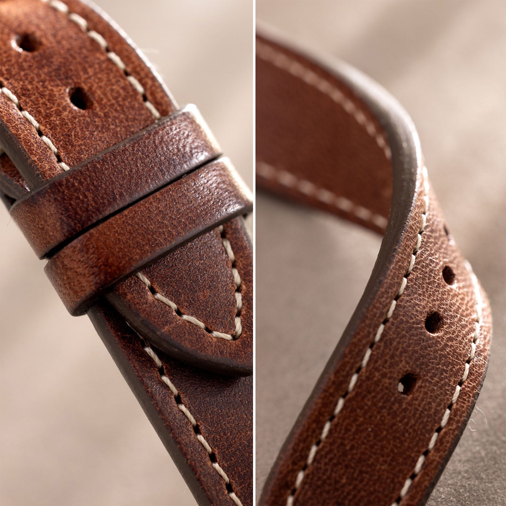 Siena Brown Boxed Stitch Leather Watch Strap
