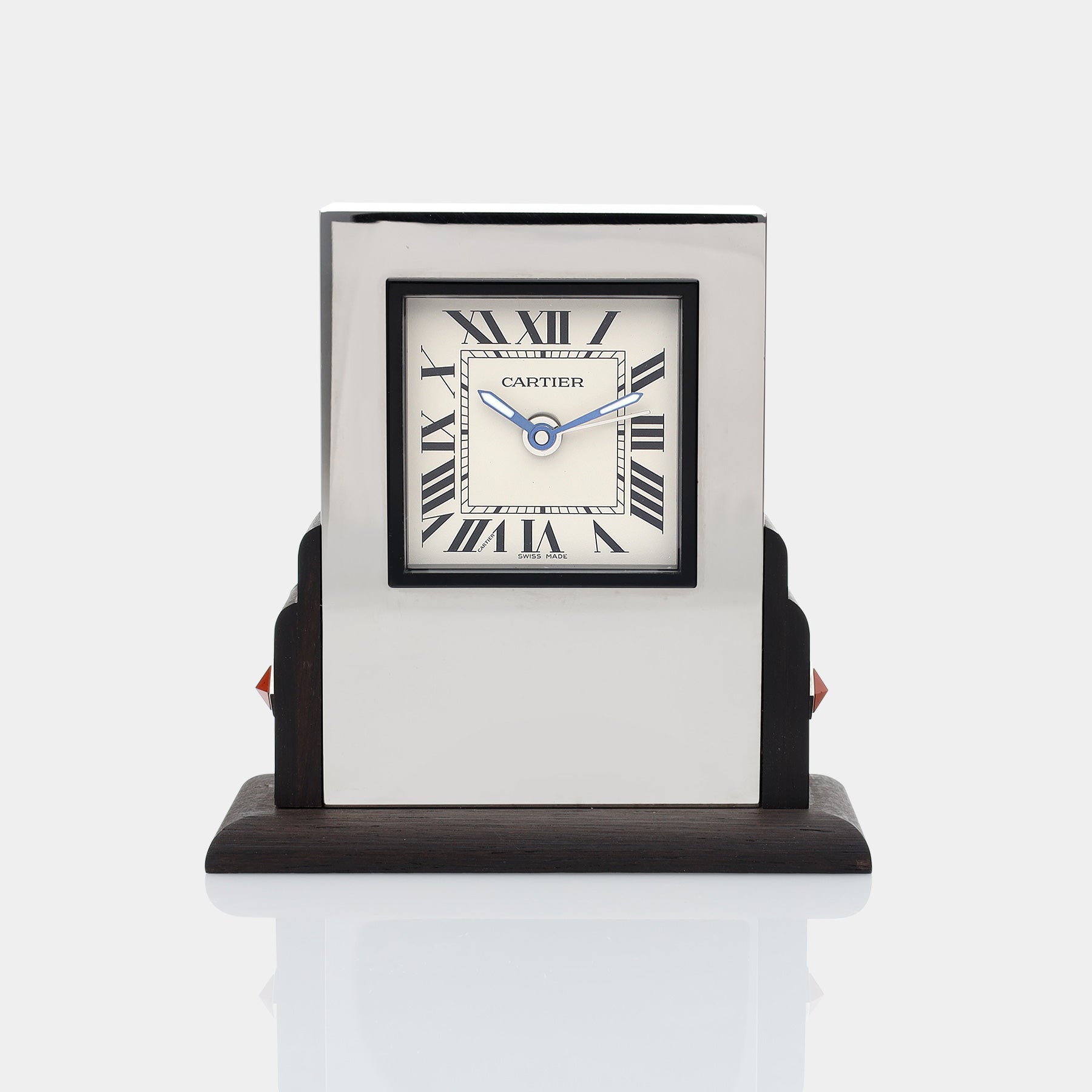 Cartier Art Deco Style Steel and Ebonized Wood 'Pendulette Basculante'