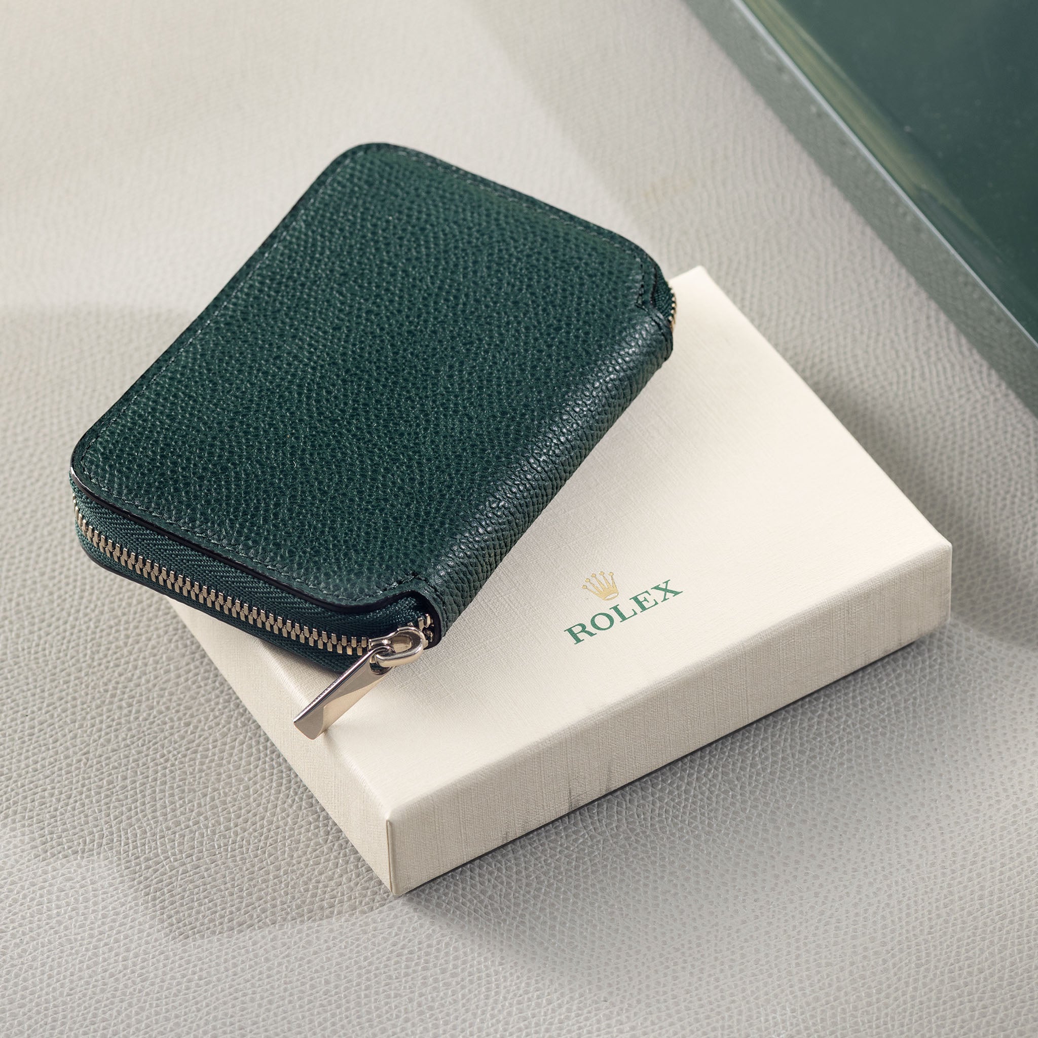 Rolex Green Pebbled Leather Zipped Card Case