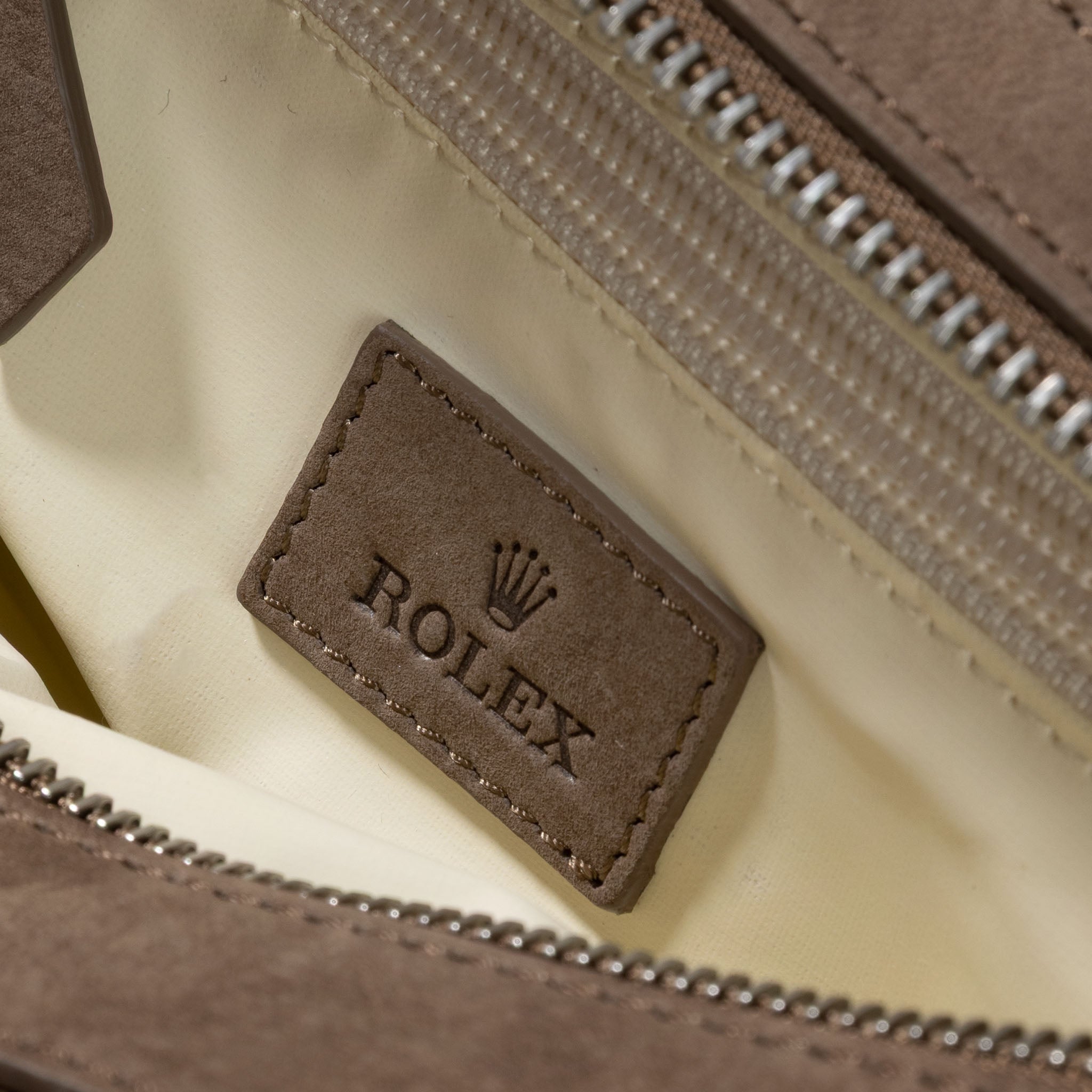 Rolex Toiletry Bag  Taupe Coloured in Canvas and Suede