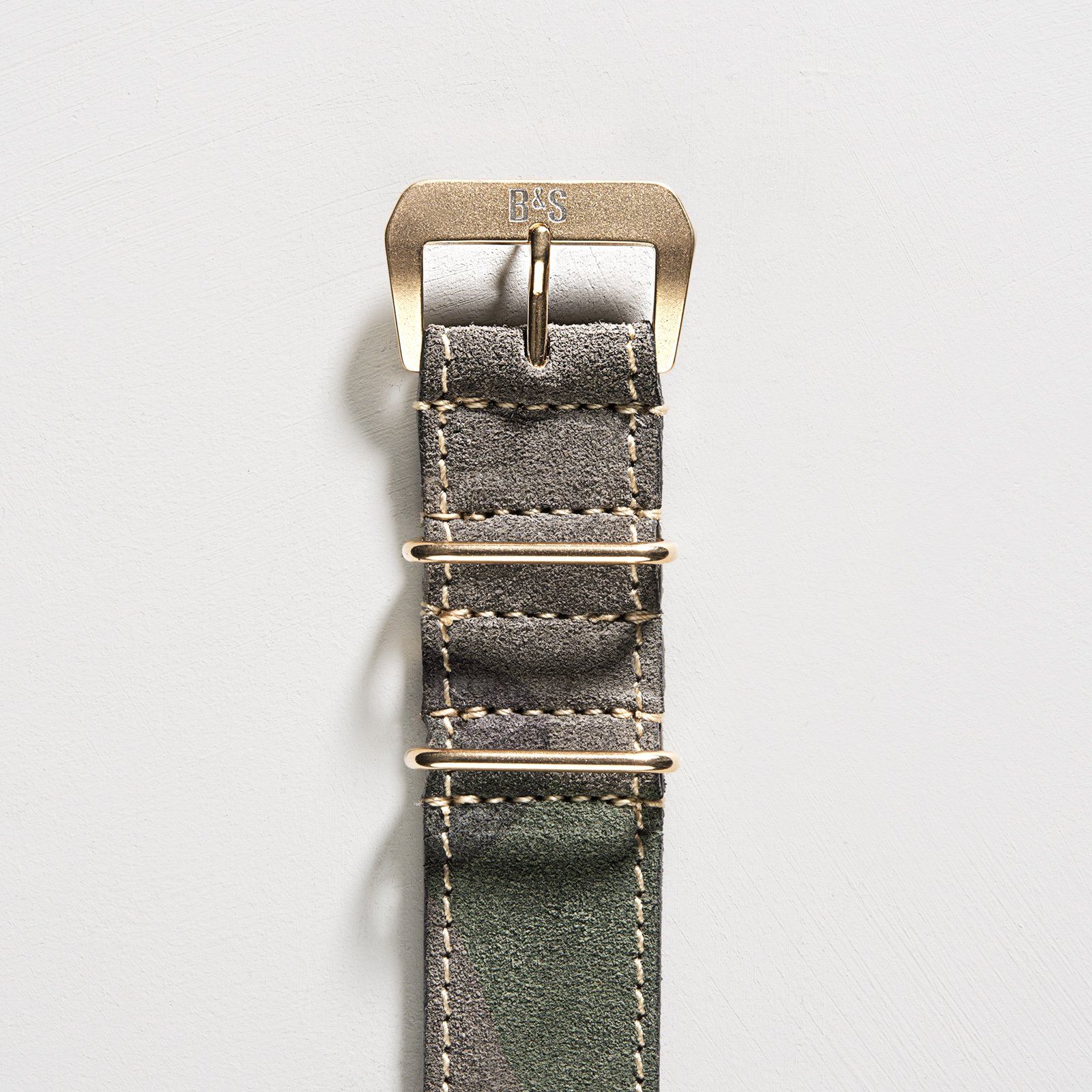 Camo Grey Suede Single Pass Gold Leather Watch Strap