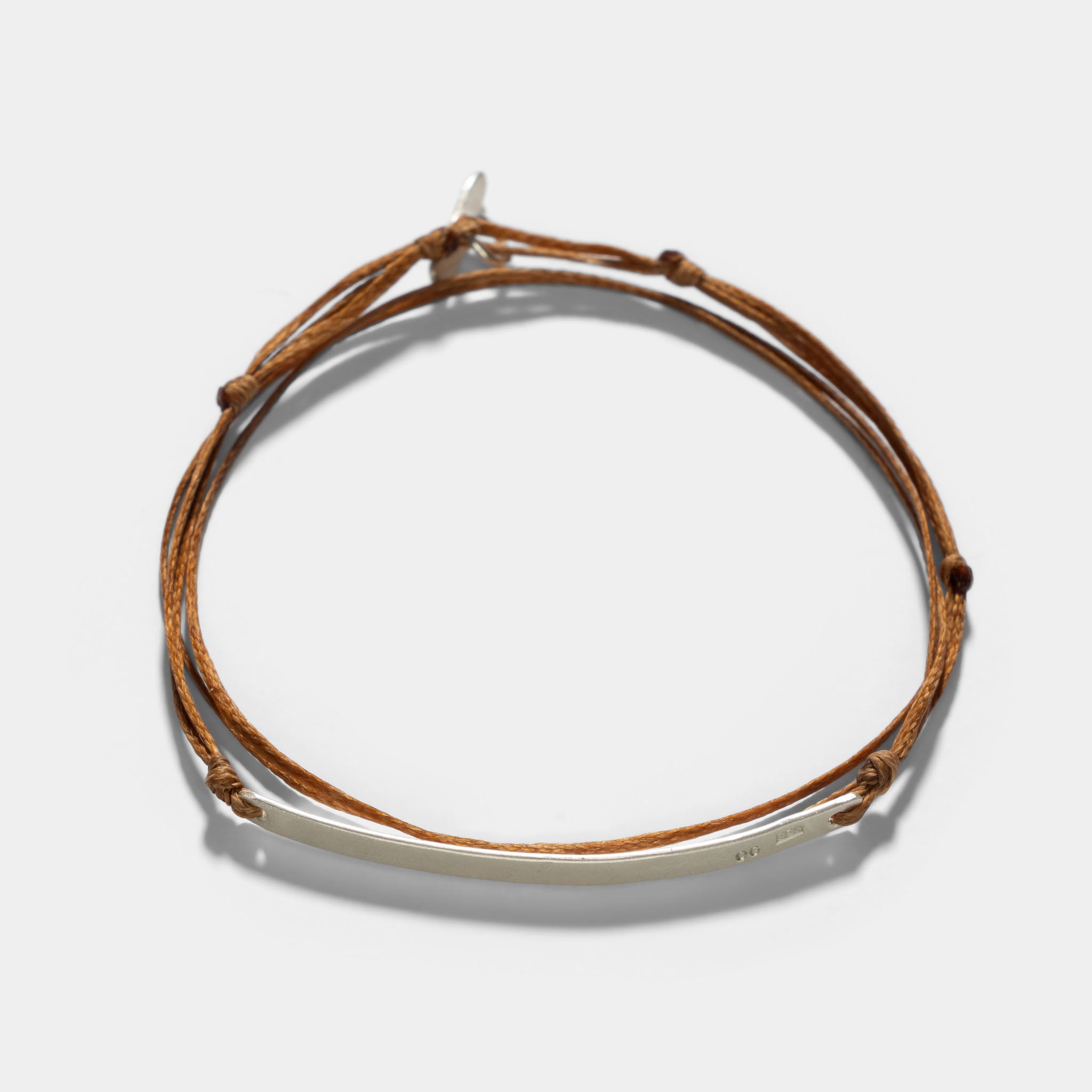 Oskar Gydell Cord Bracelet With Half Silver Bangle Camel Brown