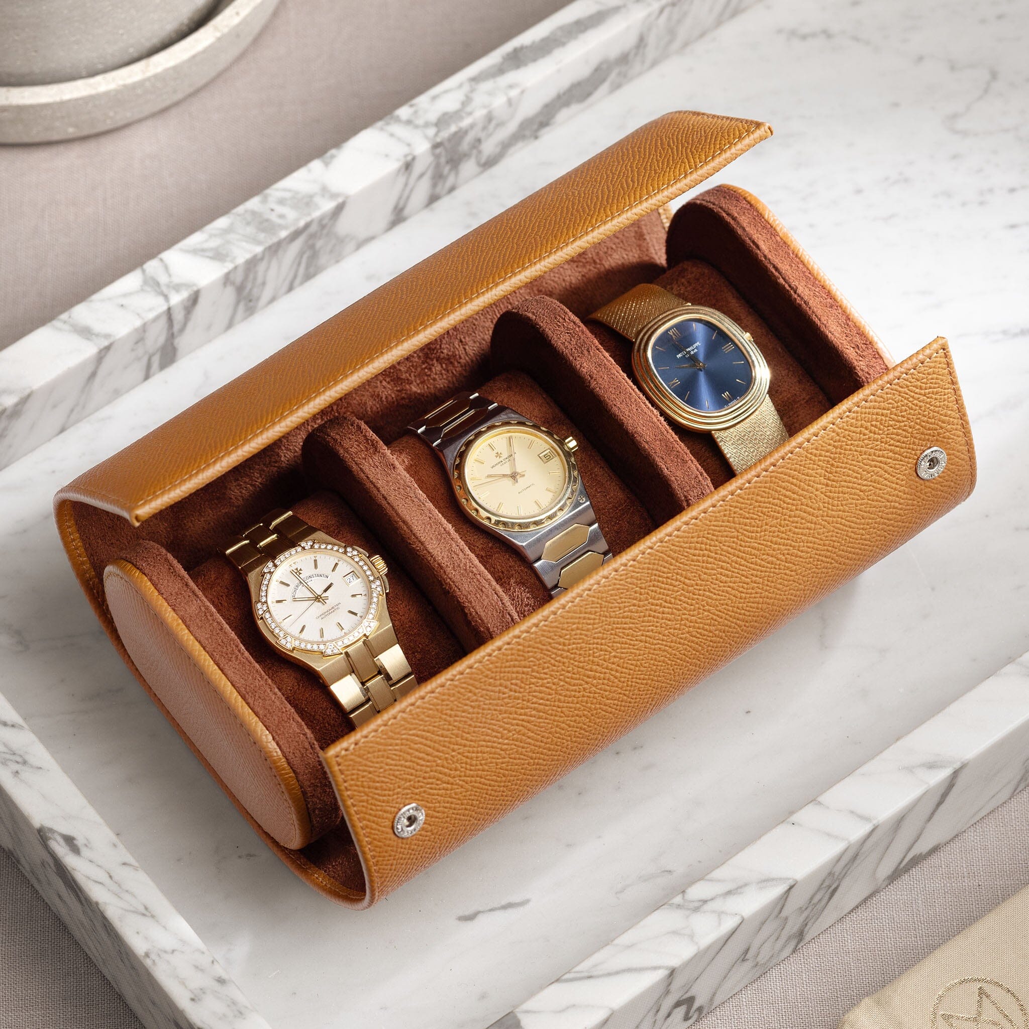 Oval 3 Watch Cognac Brown Leather Watch Box