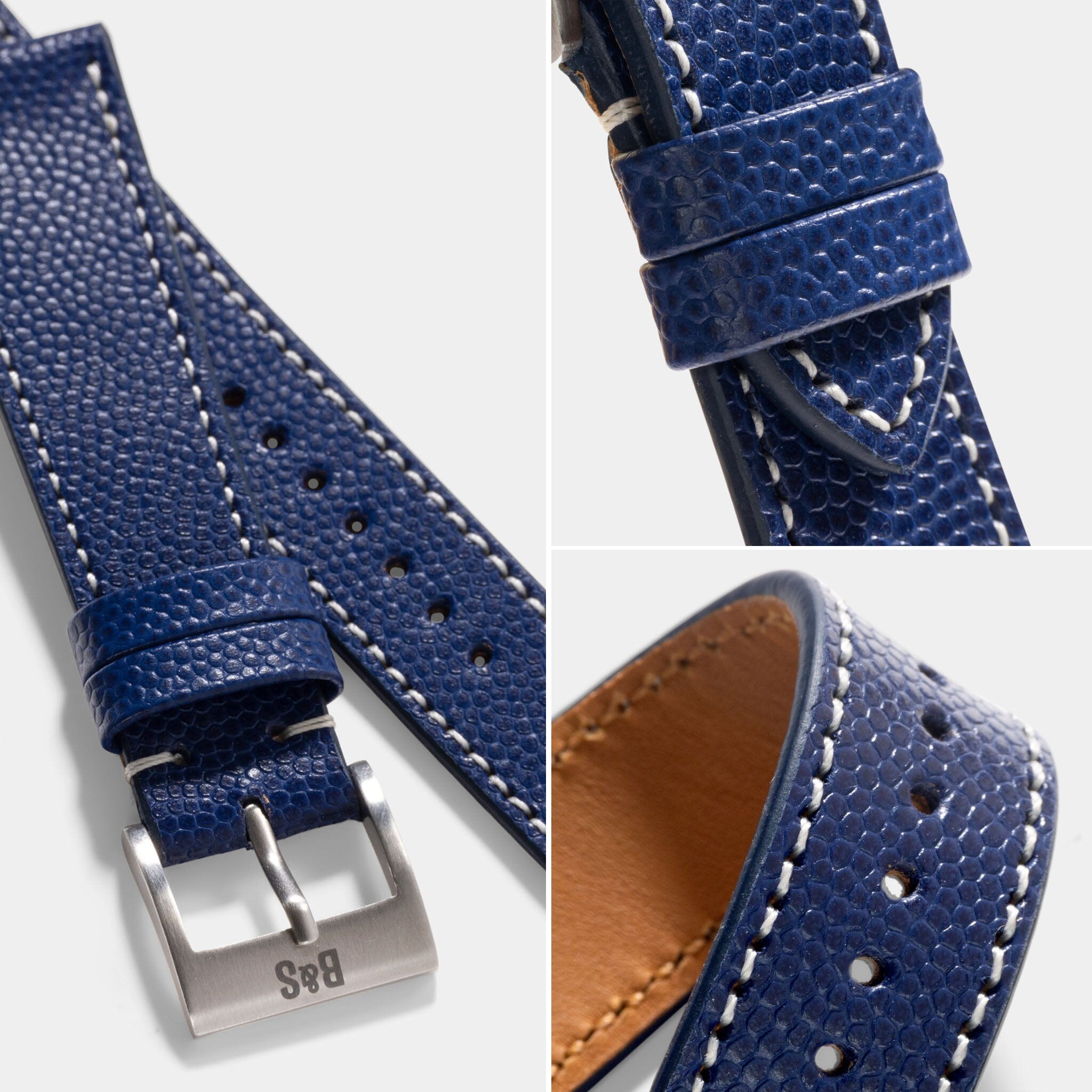 Pebbled Dark Blue Leather Watch Strap