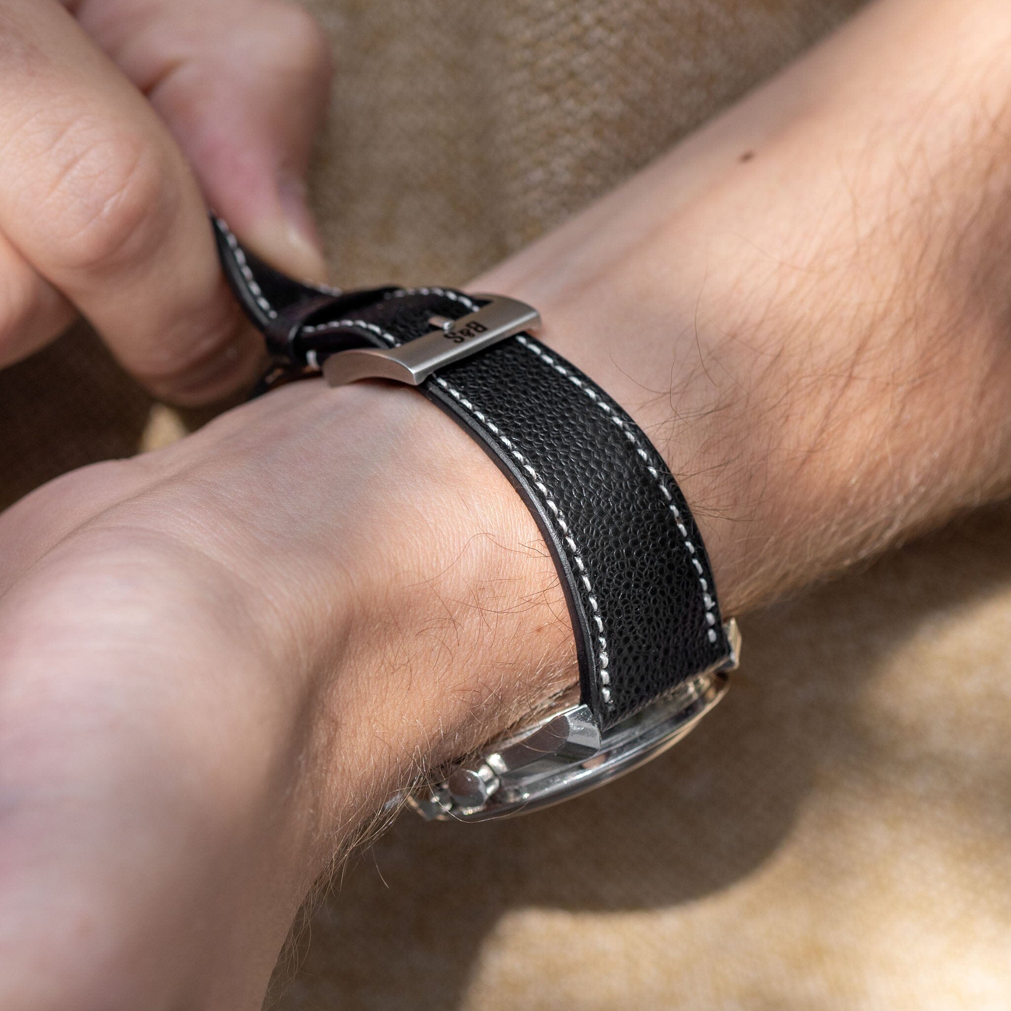 Pebbled Black Leather Watch Strap
