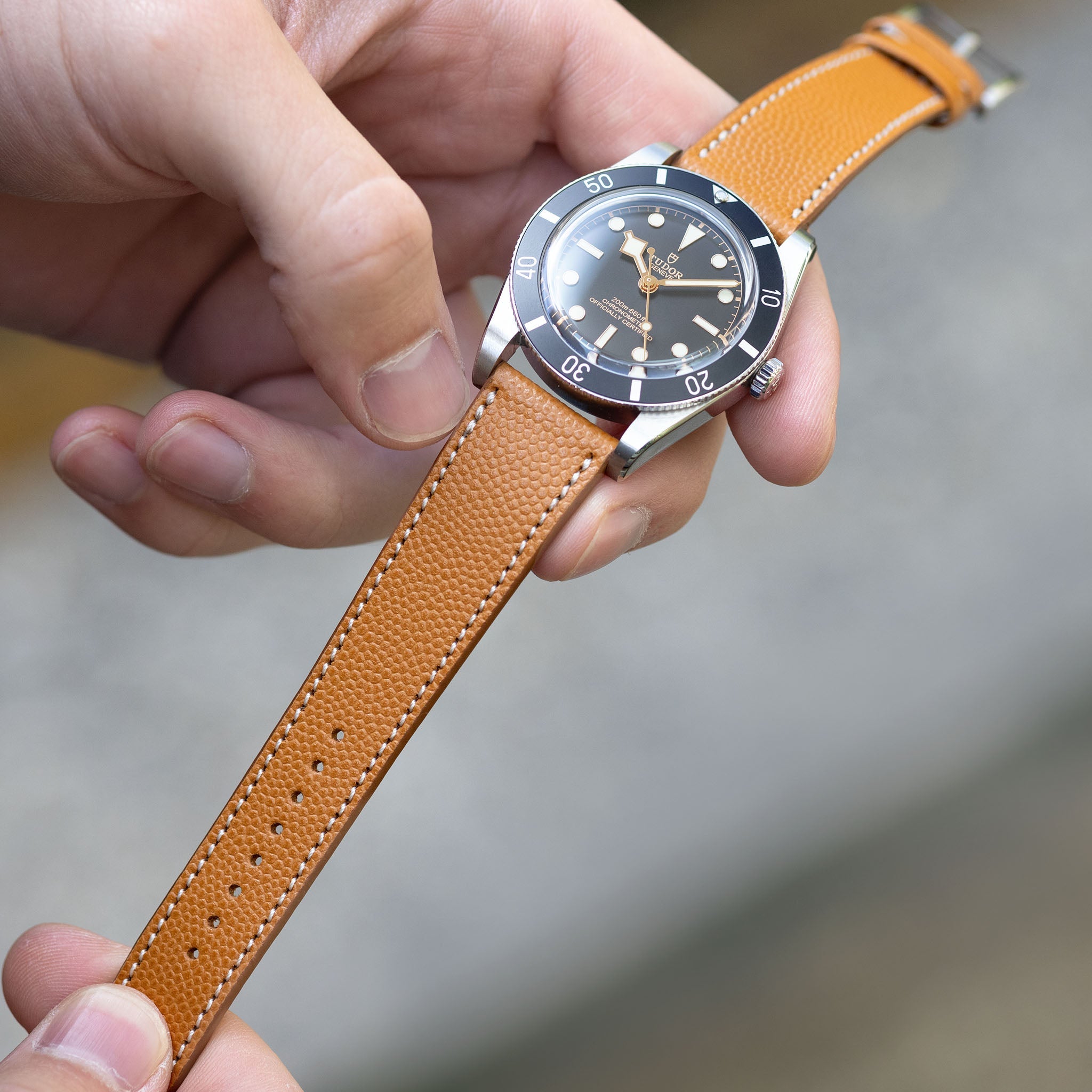 Strap for Tudor Black Bay 54 Pebbled Cognac Brown Watch Strap