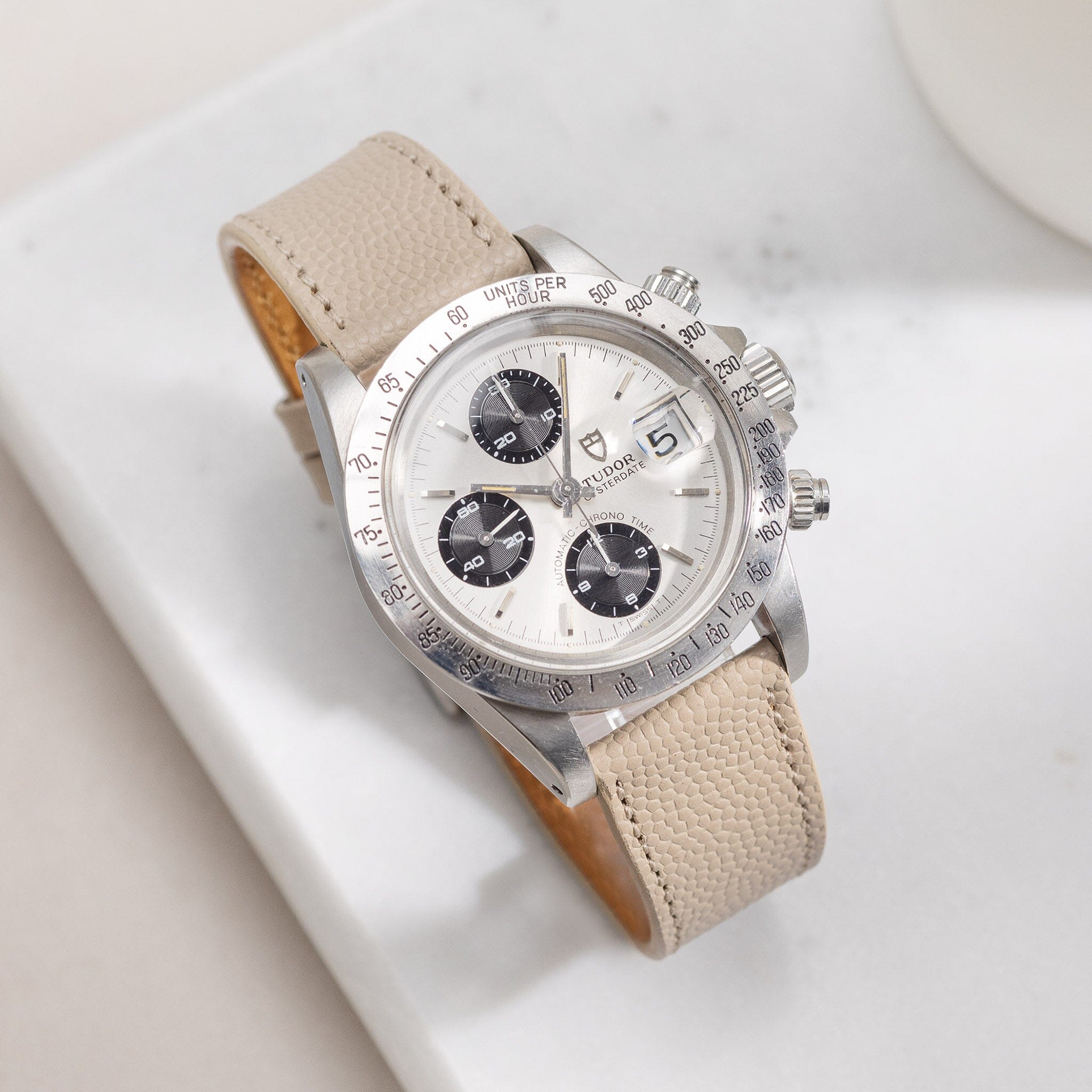 Pebbled Creme Tonal Leather Watch Strap
