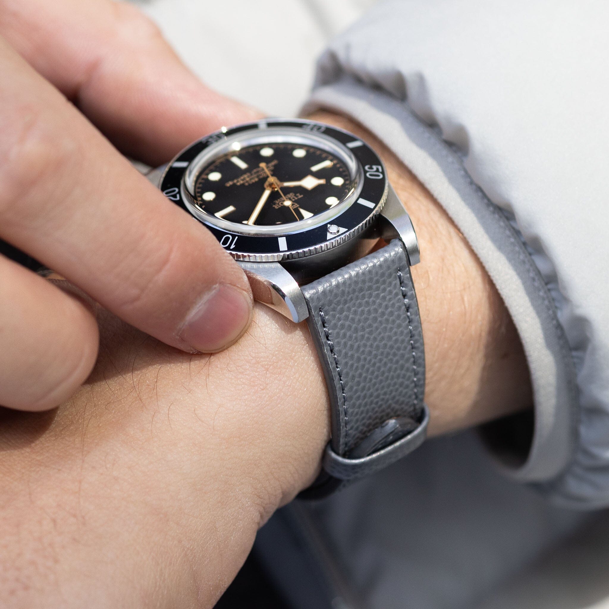 Pebbled Grey Tonal Leather Watch Strap
