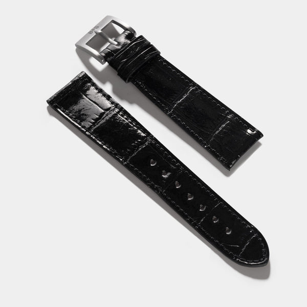 Premium Alligator Brilliant Black Leather Watch Strap