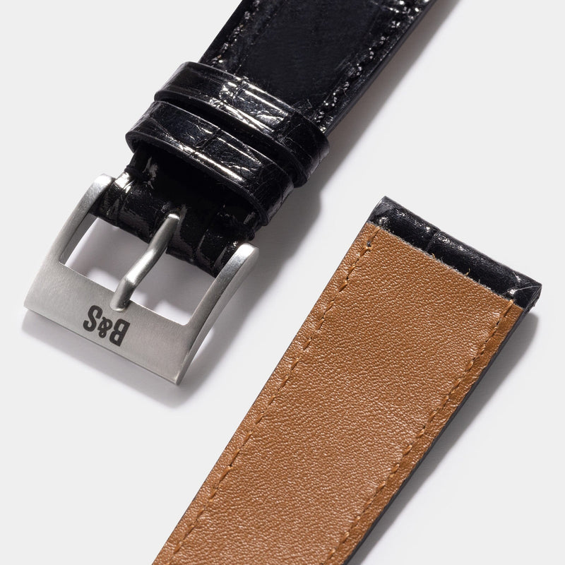 Premium Alligator Brilliant Black Leather Watch Strap