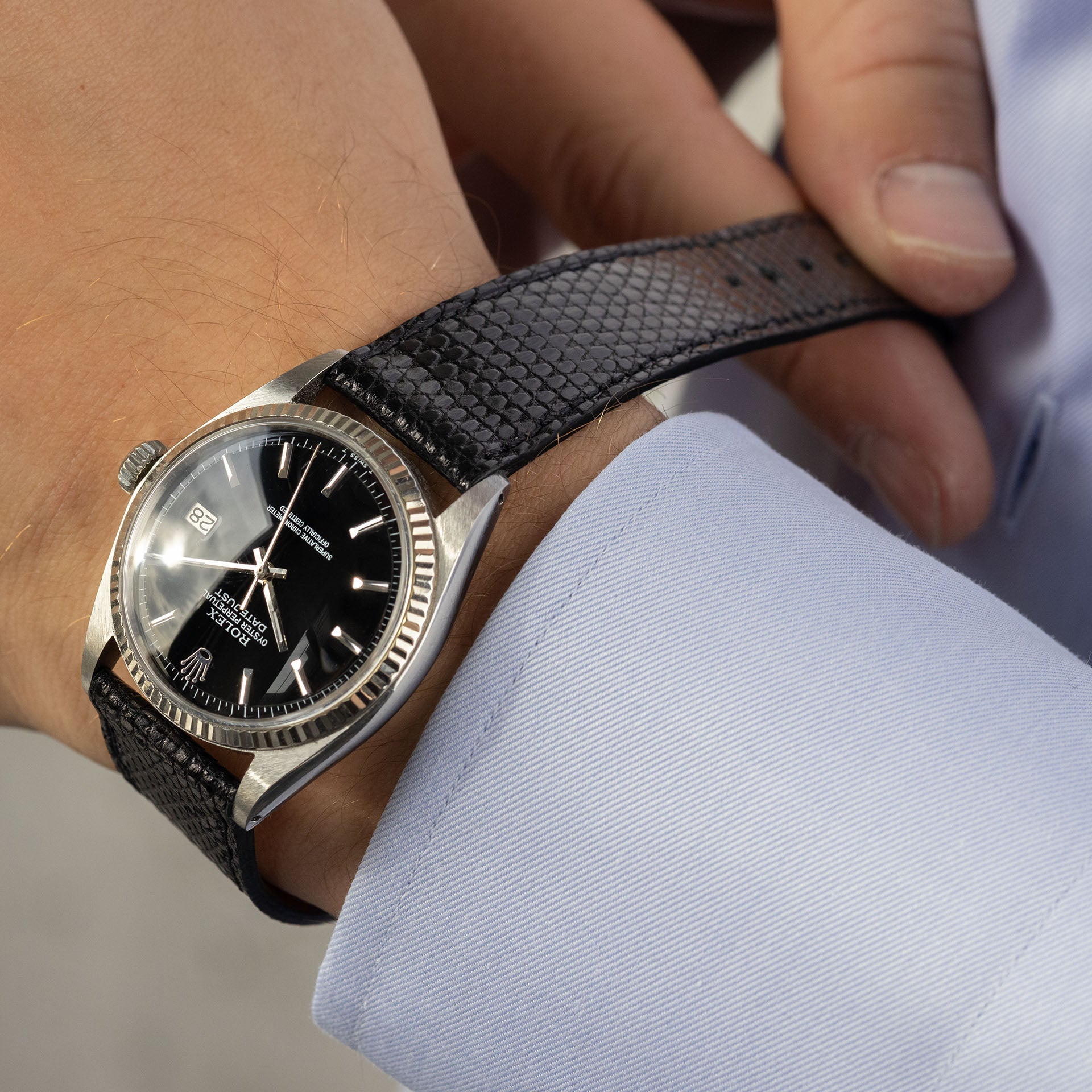 Bulang & Sons Lizard Leather レザー時計ベルト Slim Brilliant Black Lizard Leather Watch Strap