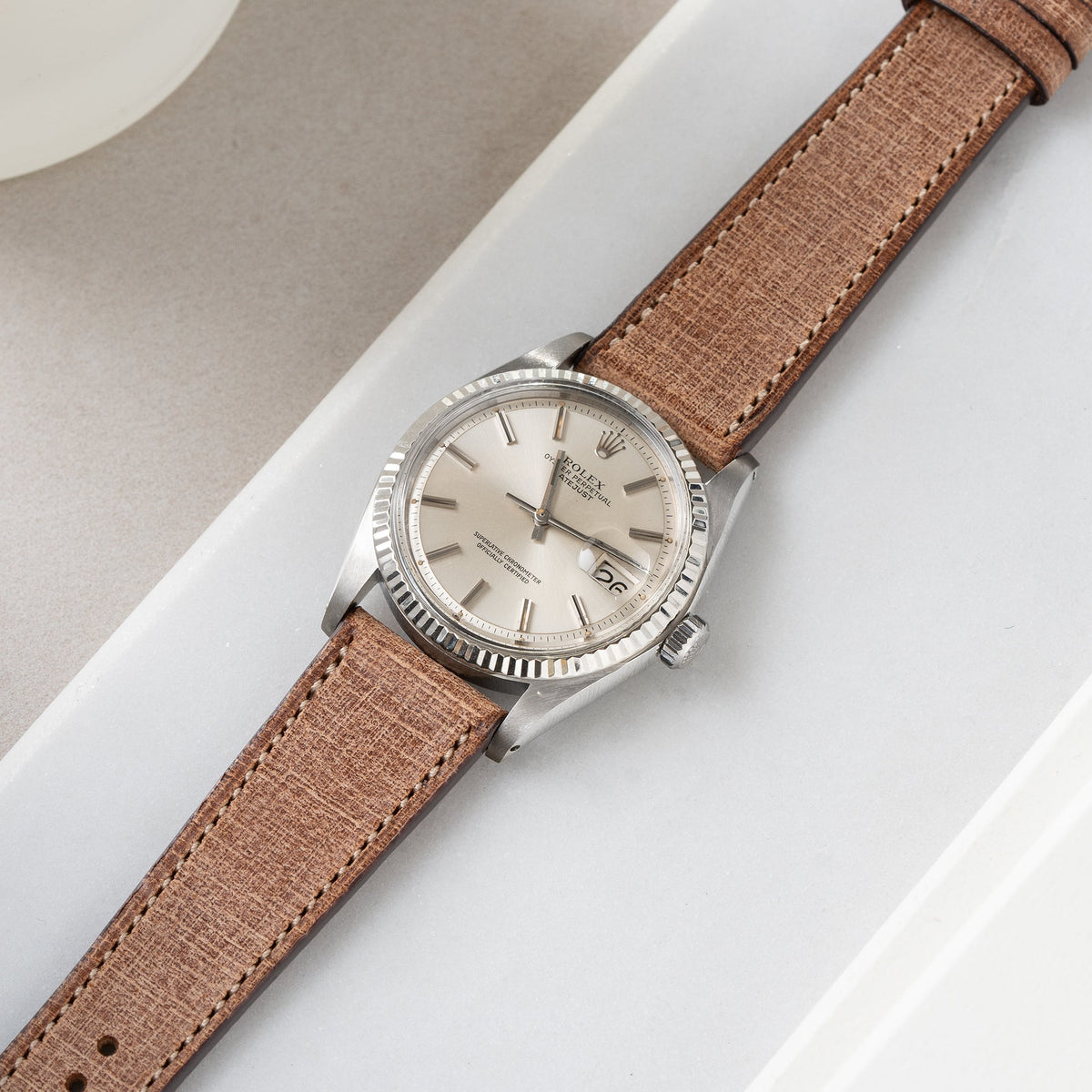 Strap for Rolex Datejust 1601 1603 16014 16030 - Elegant Brown Linen Leather