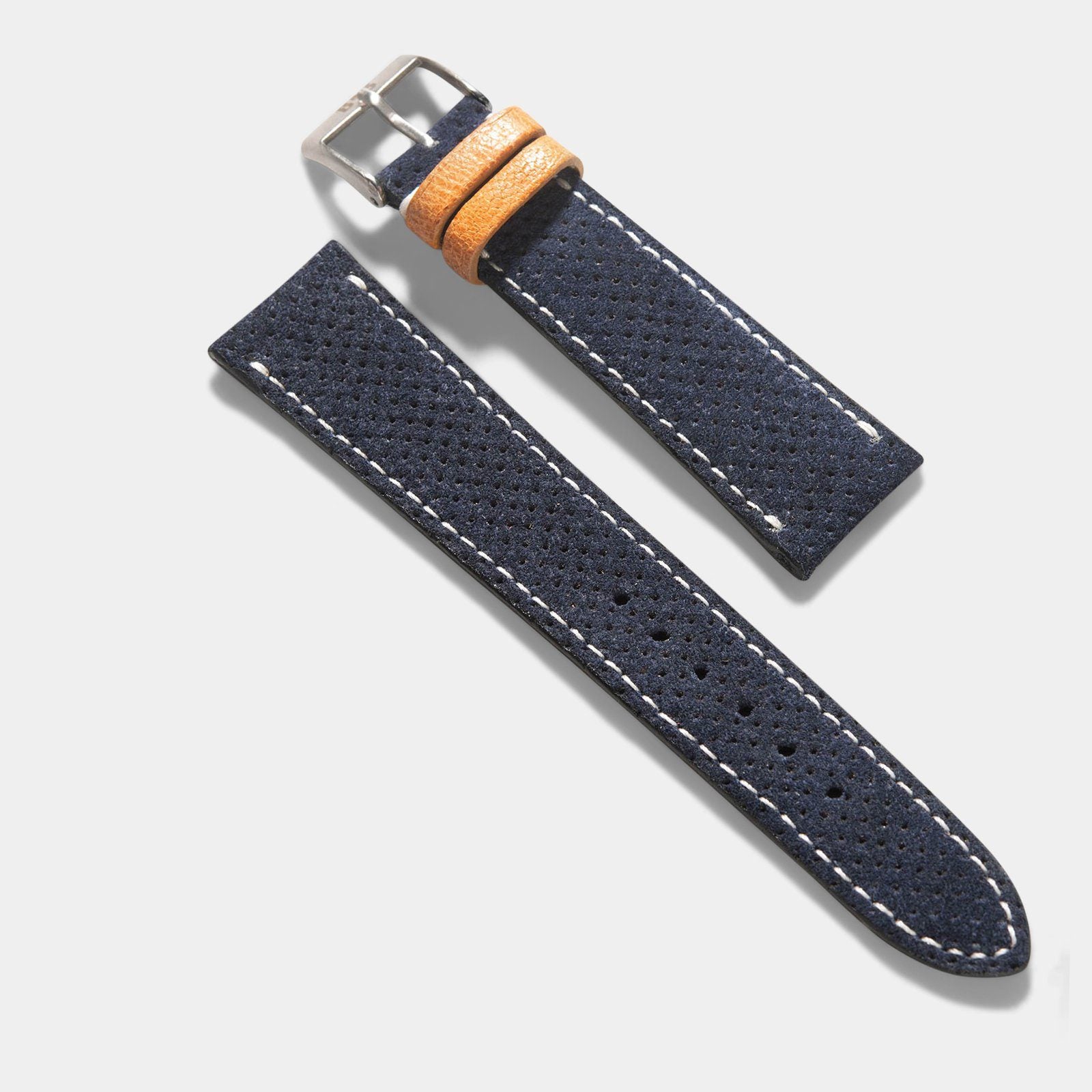 Sample Sale - Punched Blue Silky Suede Leather Watch Strap - 20mm - Short