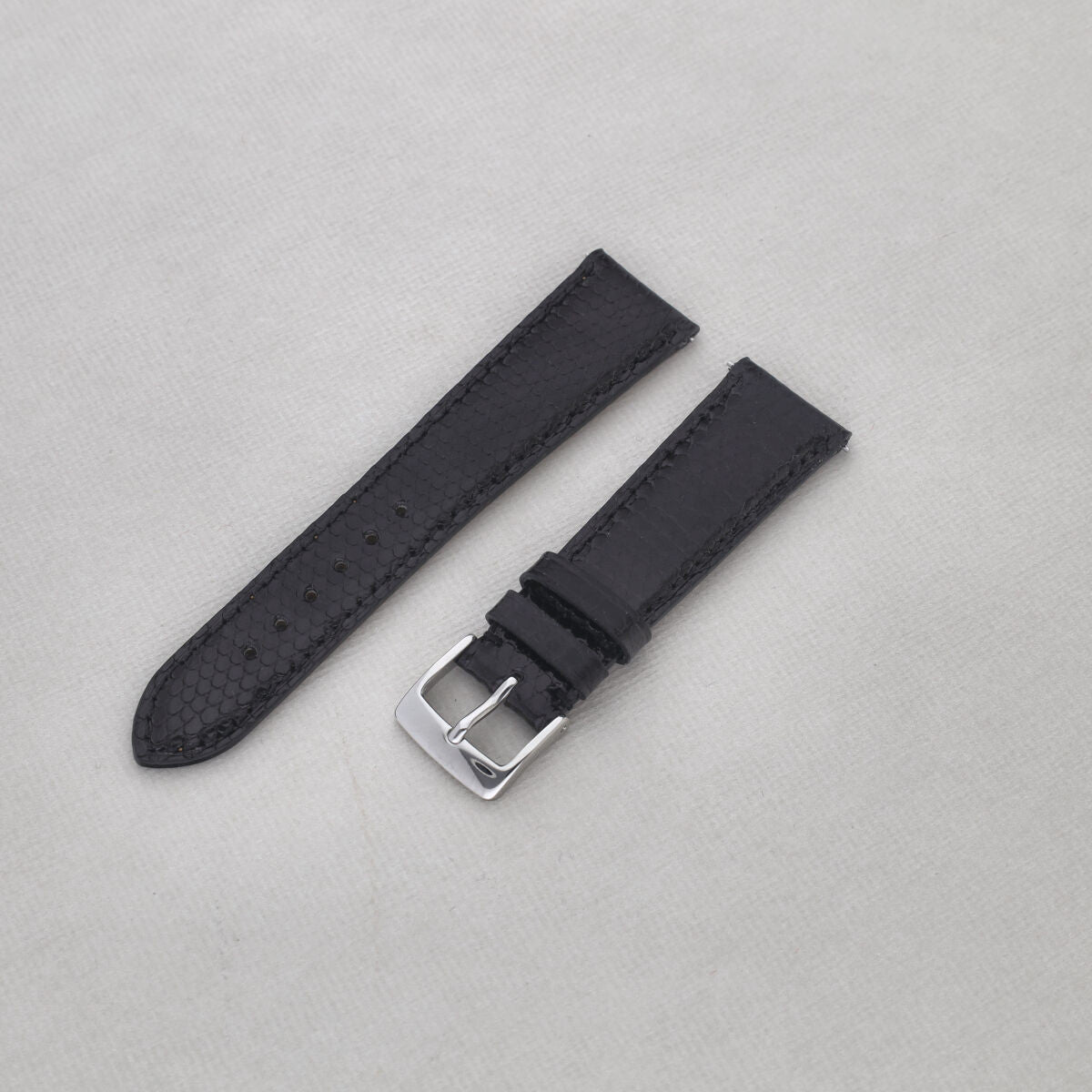 Sample Sale - Slim Brilliant Black Lizard Leather Watch Strap - 20mm - Short - Quick Release Springbars System