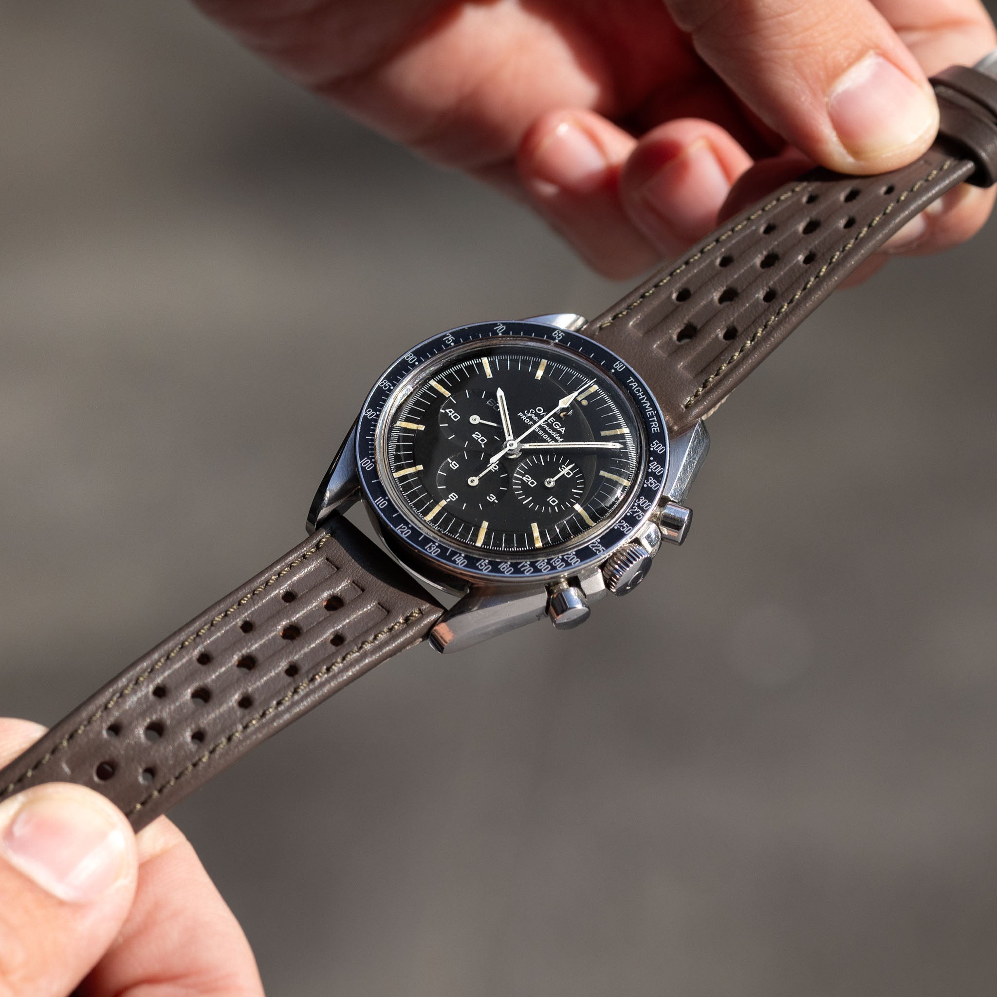 Racing Taupe Kaki Speedy Leather Watch Strap