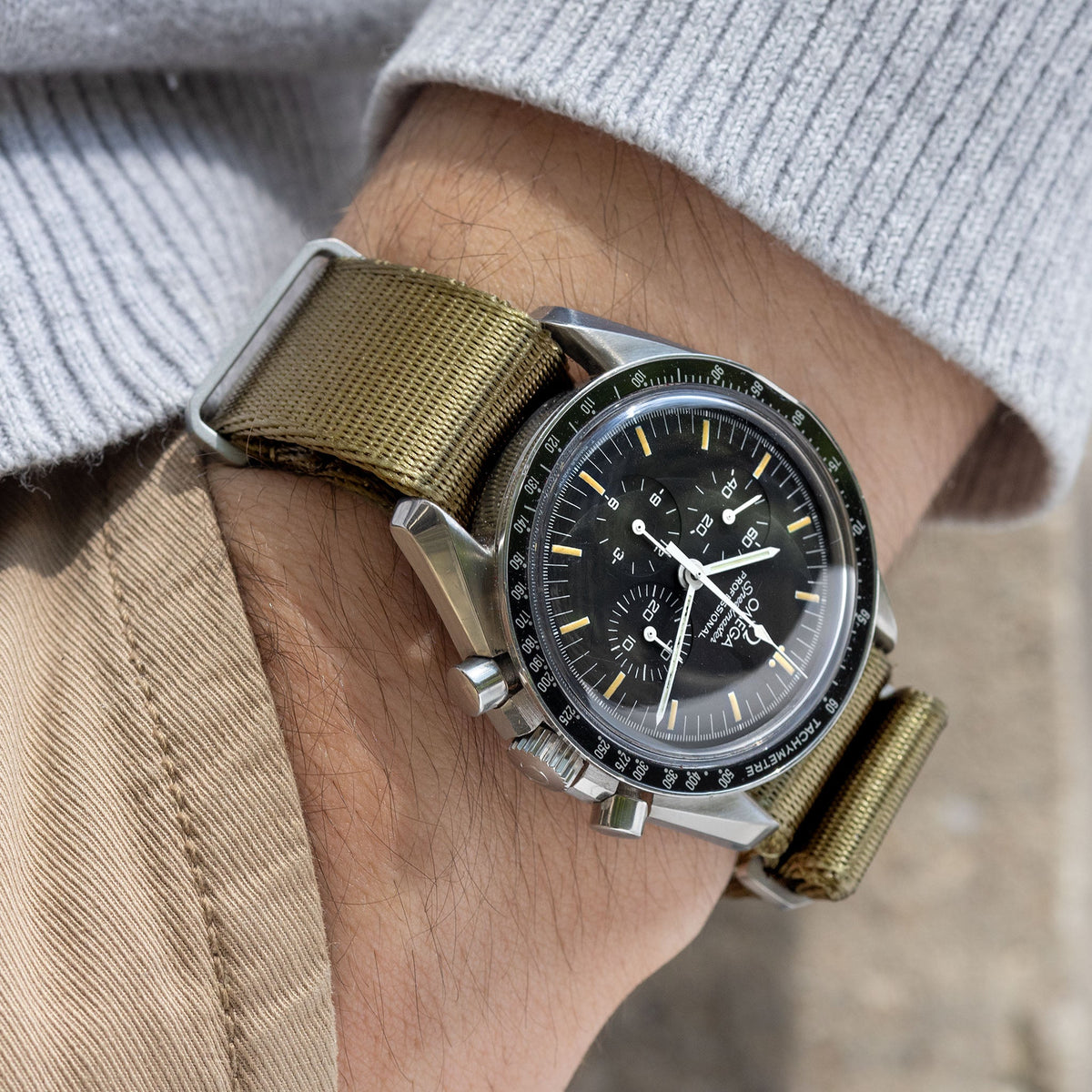 Speedmaster Strap Strap for Omega Speedmaster Professional - Nylon Single Pass Olive Gre