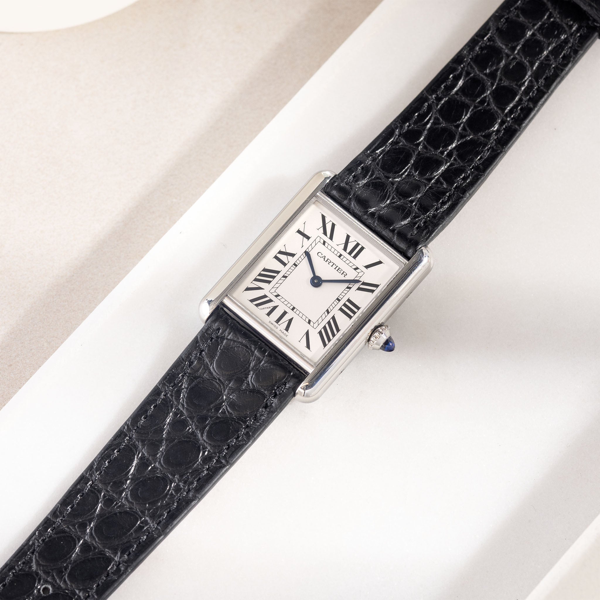 Alligator Flank Black Leather Watch Strap