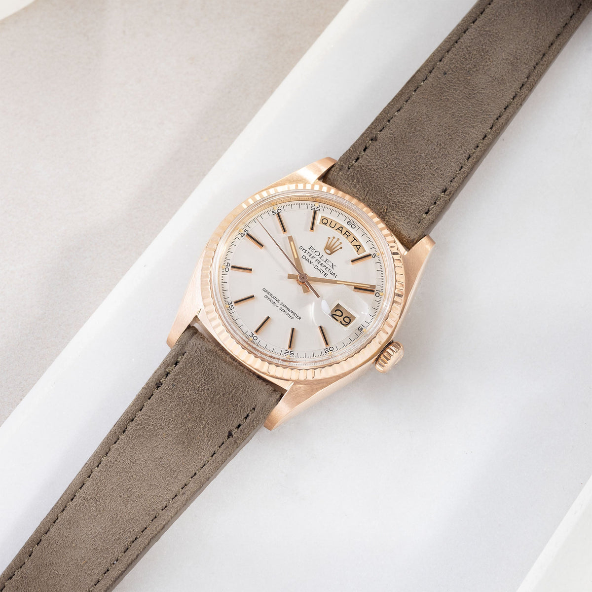 Goatskin Suede Leather Watch Strap - Mushroom Brown on Rolex Day Date