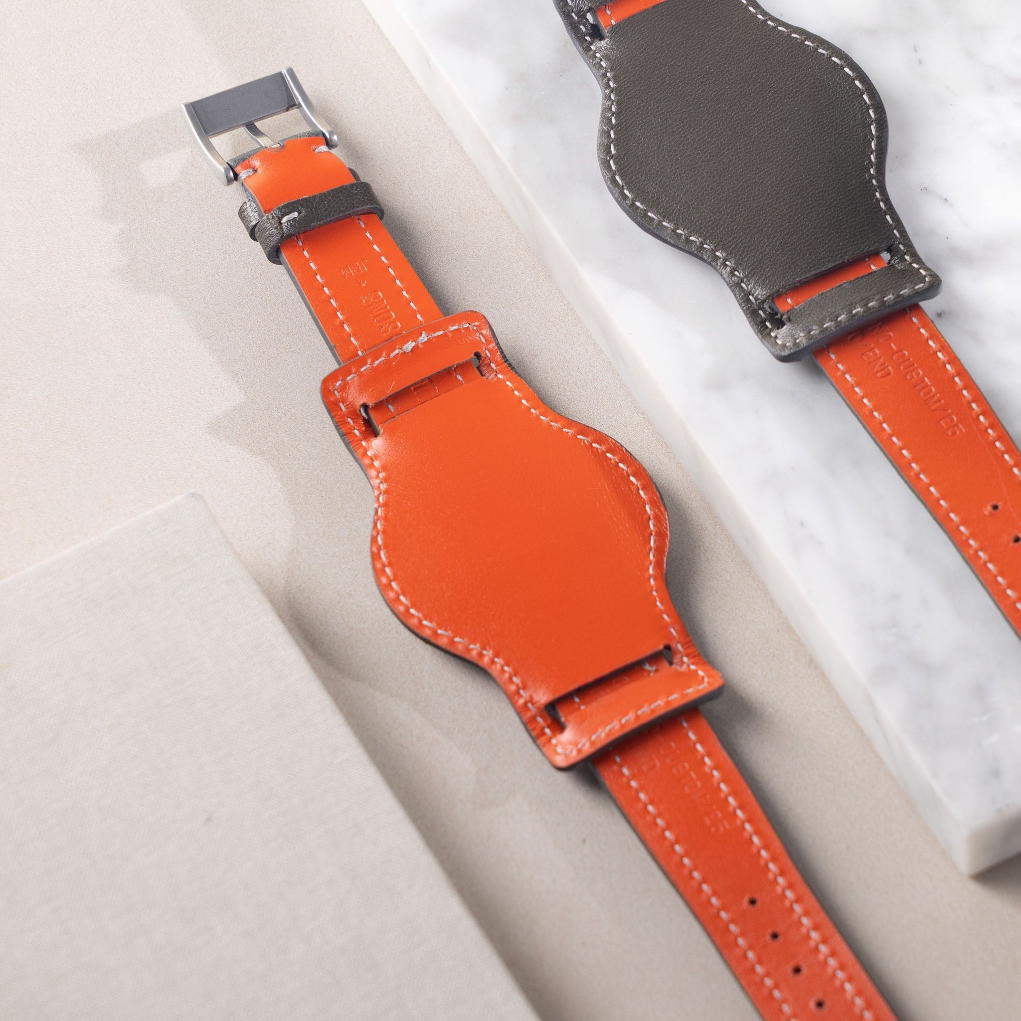 The Falco Bund Strap - Pilot Boxed - Padded Grey Goat Skin Orange Back