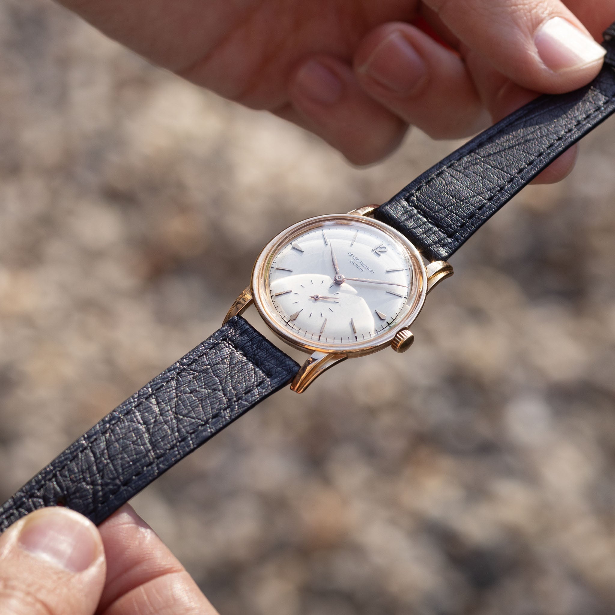 Black Boxed Grained Ostrich Watch Strap – Classic Dress