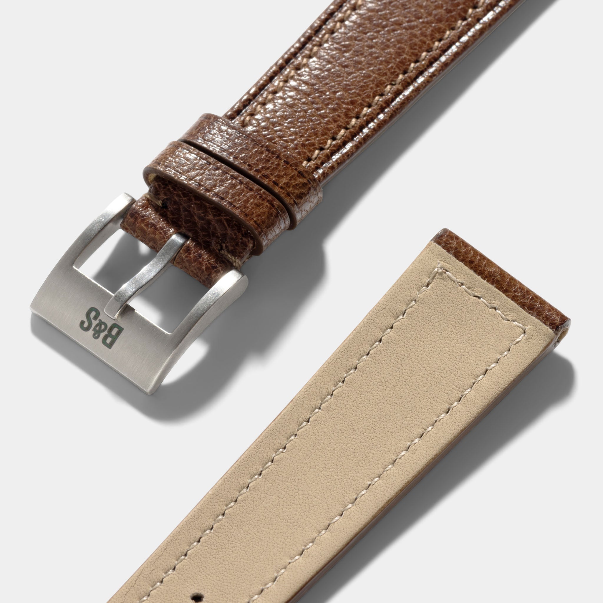 Burnished Tobacco Brown Boxed Calfskin Watch Strap - Classic Dress