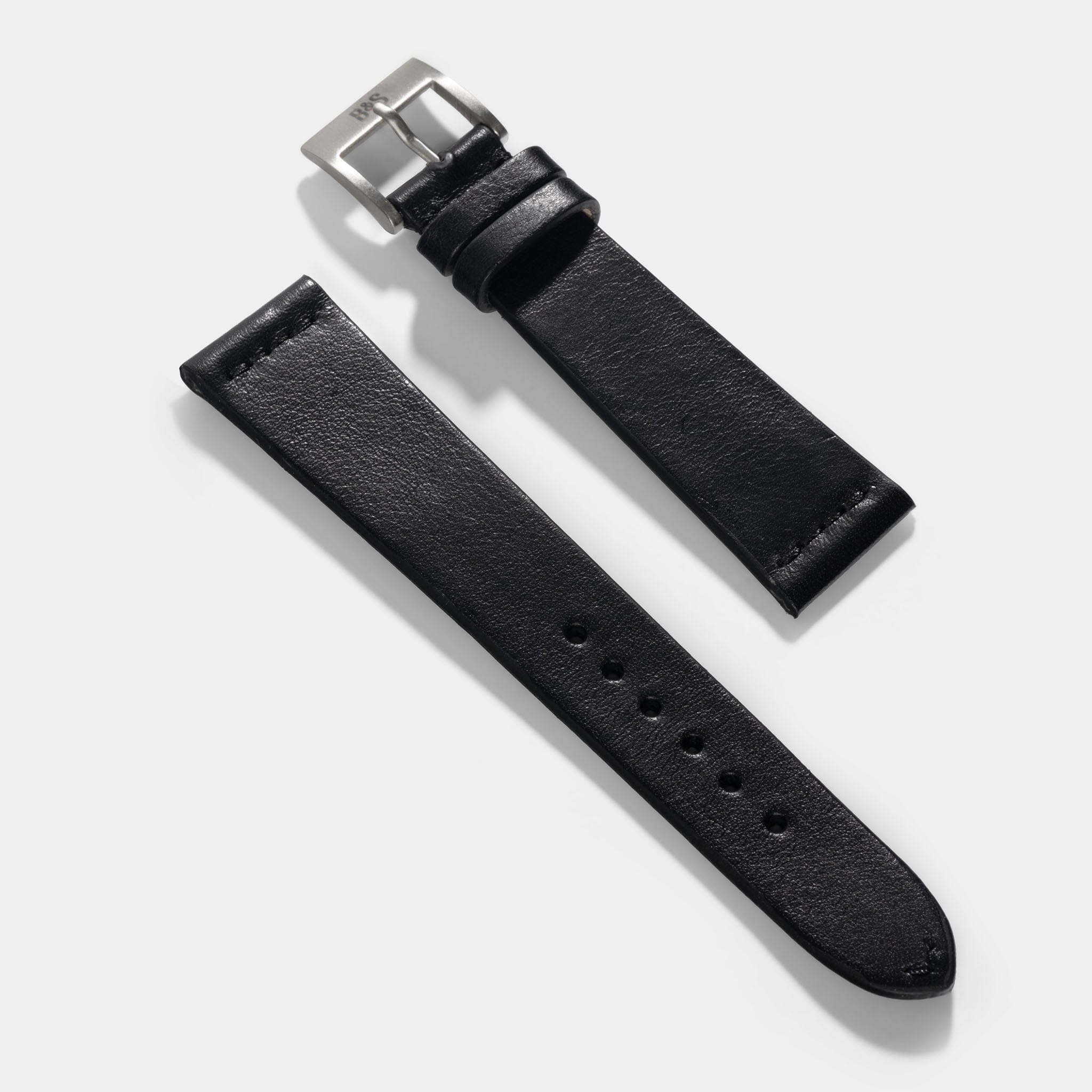 Black Straight Stitch Leather Watch Strap
