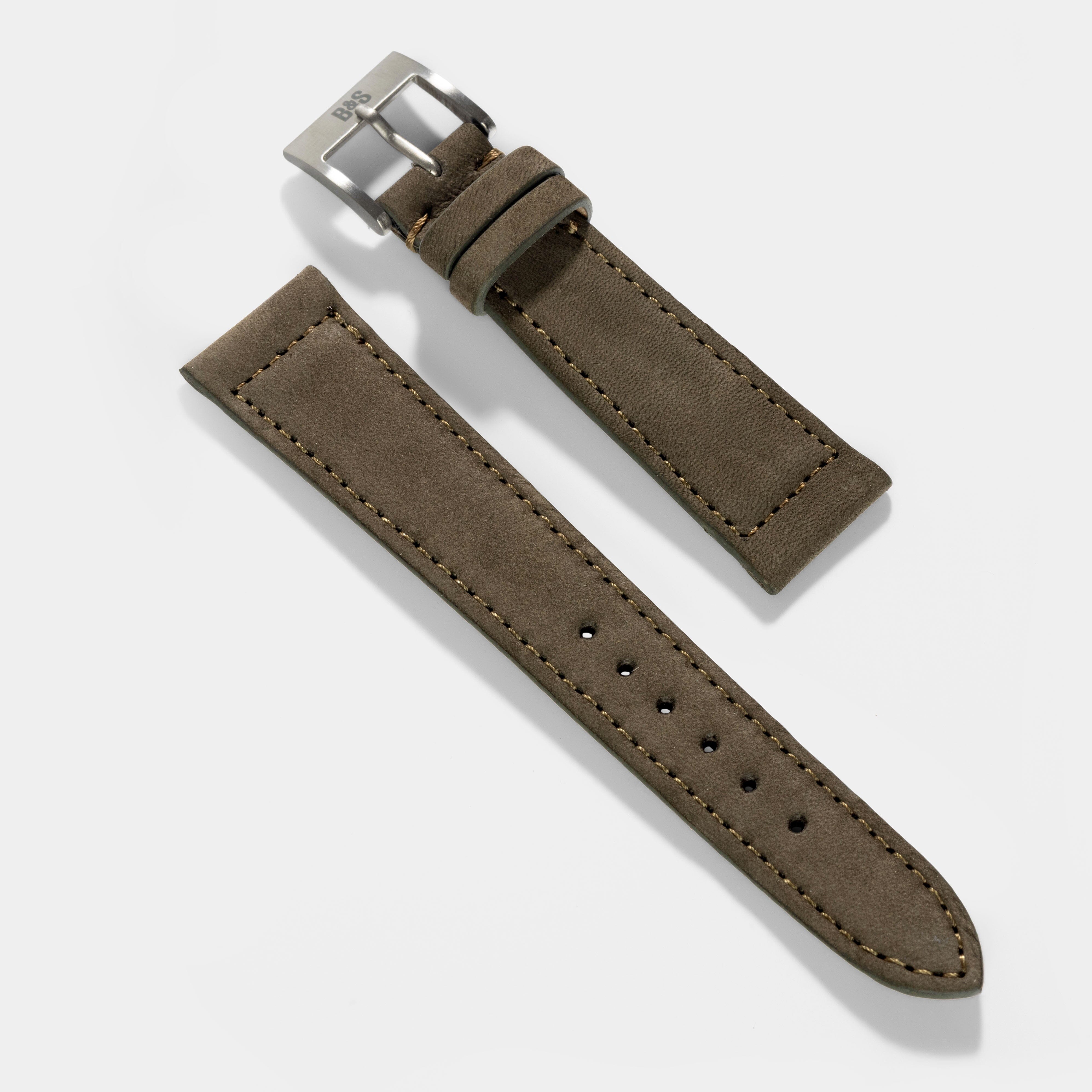 Dark Olive Green Nubuck Leather Watch Strap