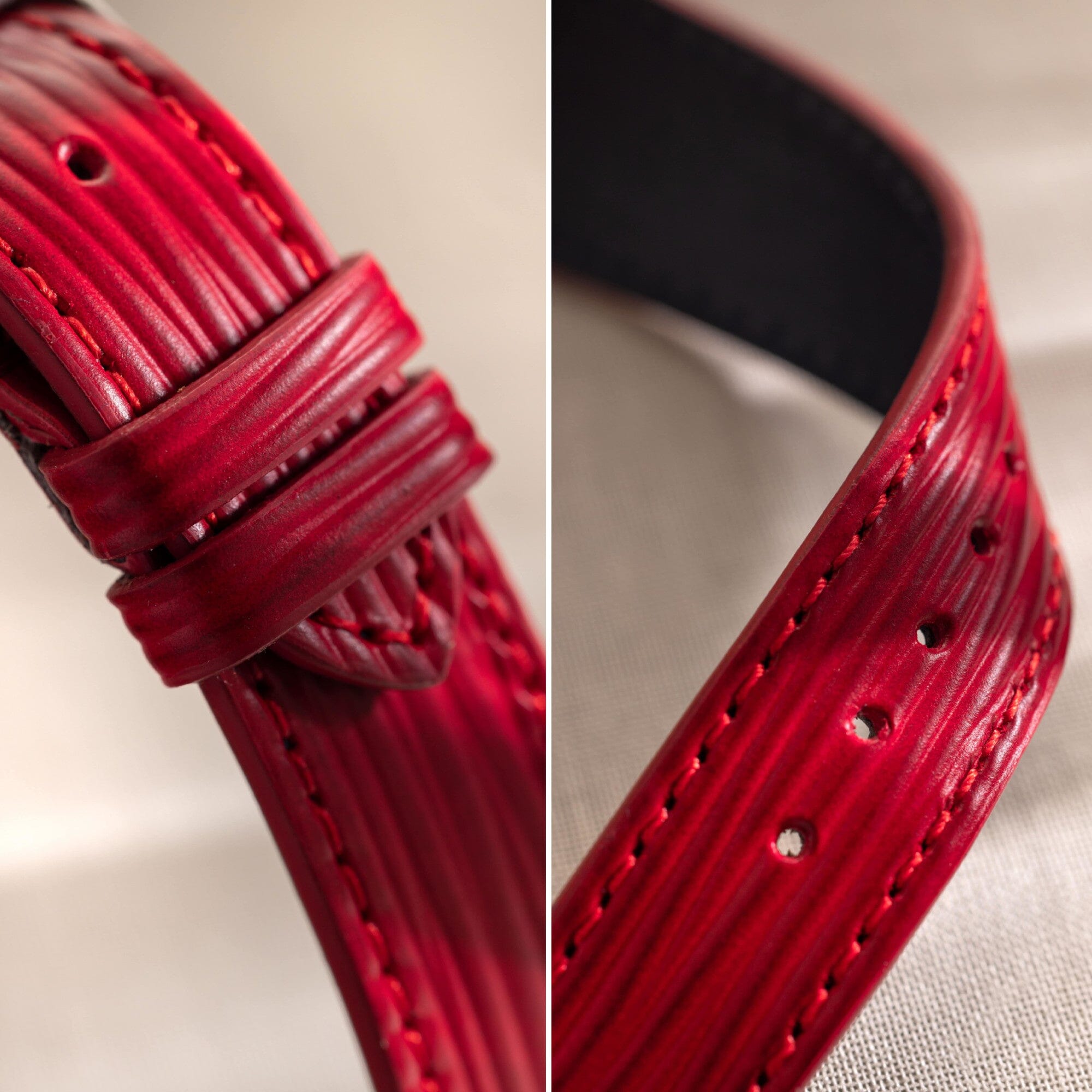 Cherry Boarded Leather Watch Strap