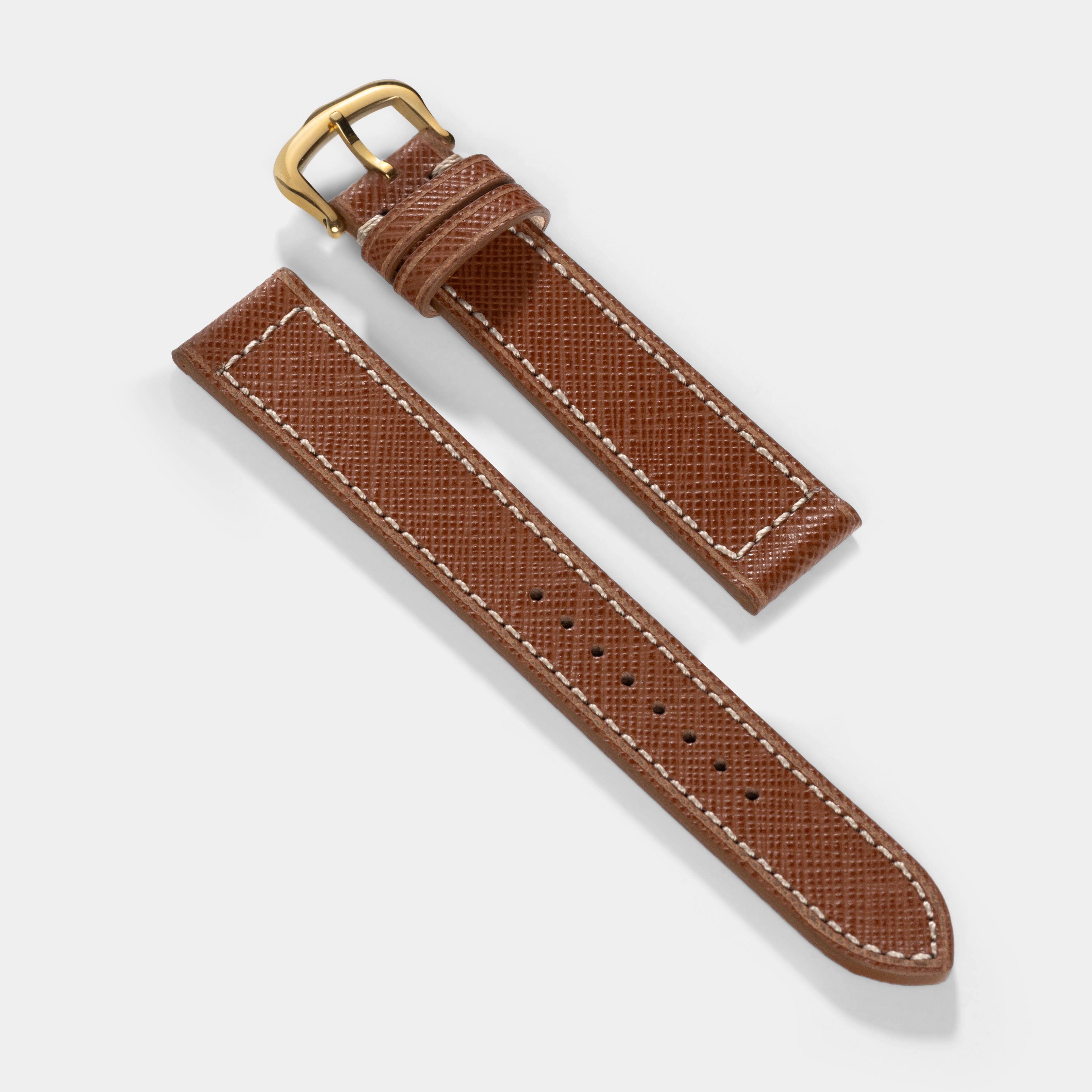 Strap for Cartier 17.5mm - Saffiano Cognac Brown Leather - Boxed Stitch