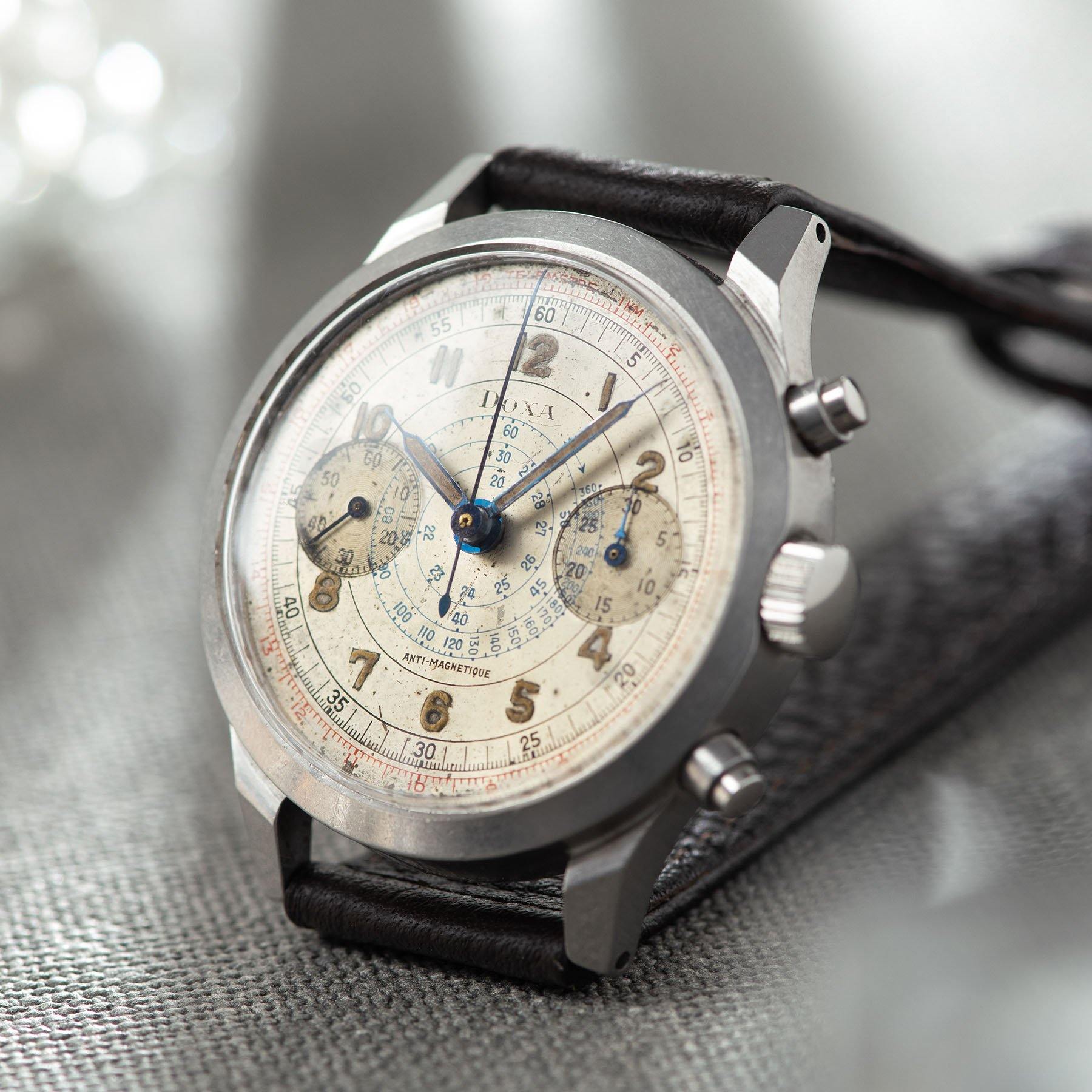 Doxa Multi Scale Steel Spillman Case Chronograph  Dates to the 1940s