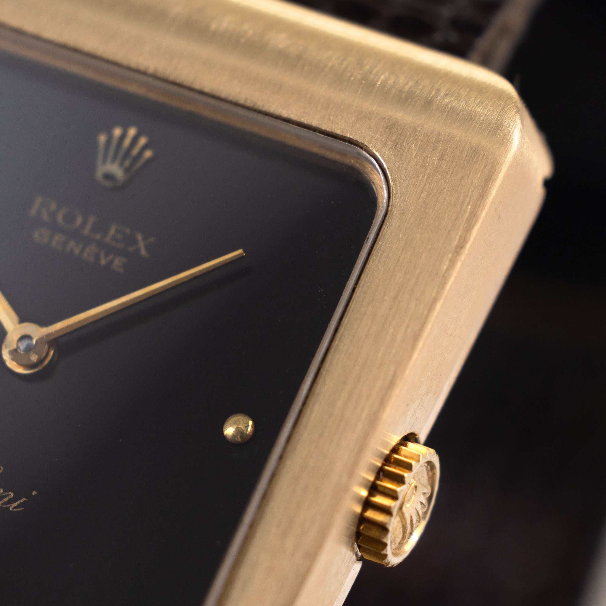 Rolex Cellini Trapezoid Case Yellow Gold Black Dial Ref 4100