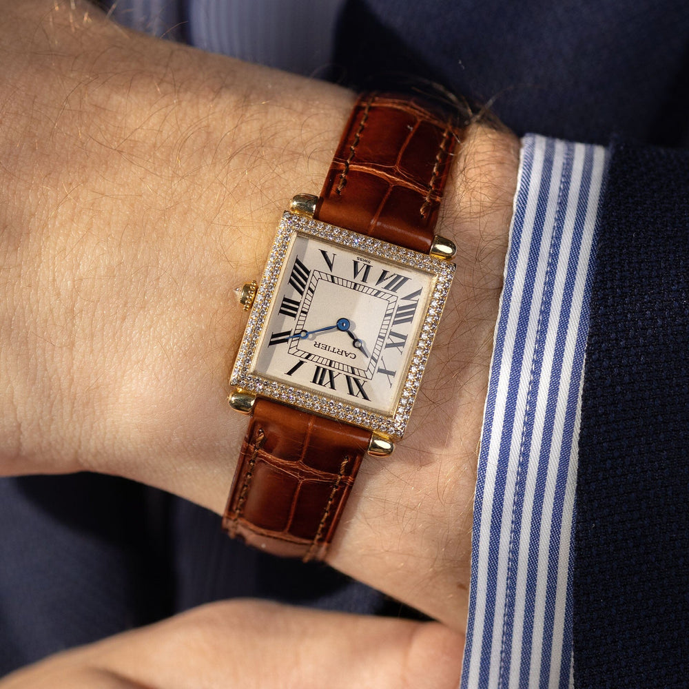 Obus Diamond Cartier Tank Obus 1630 Yellow Gold Diamond Bezel Cartier Service