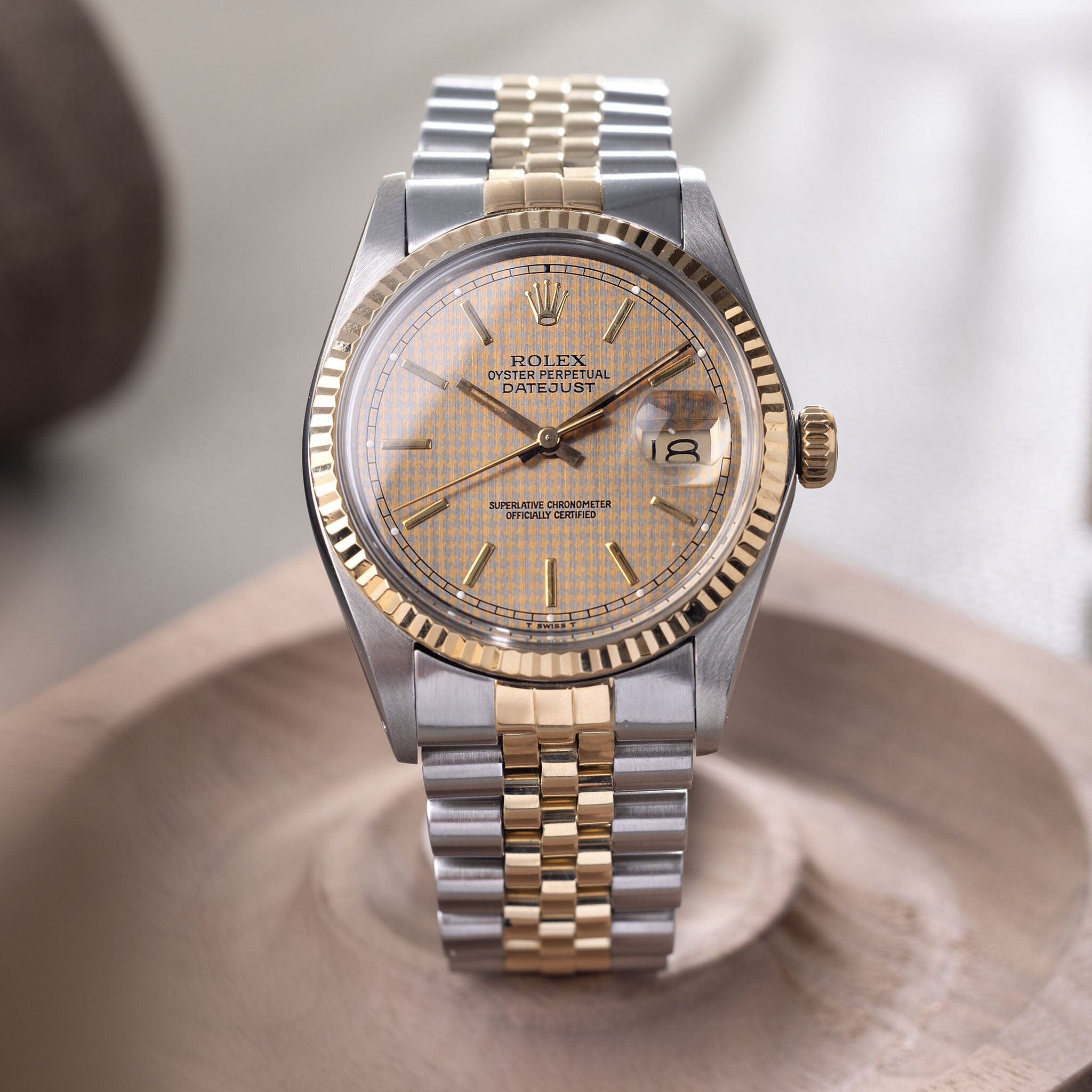 Rolex Datejust 16013 Steel and Yellow Gold Houndstooth Dial