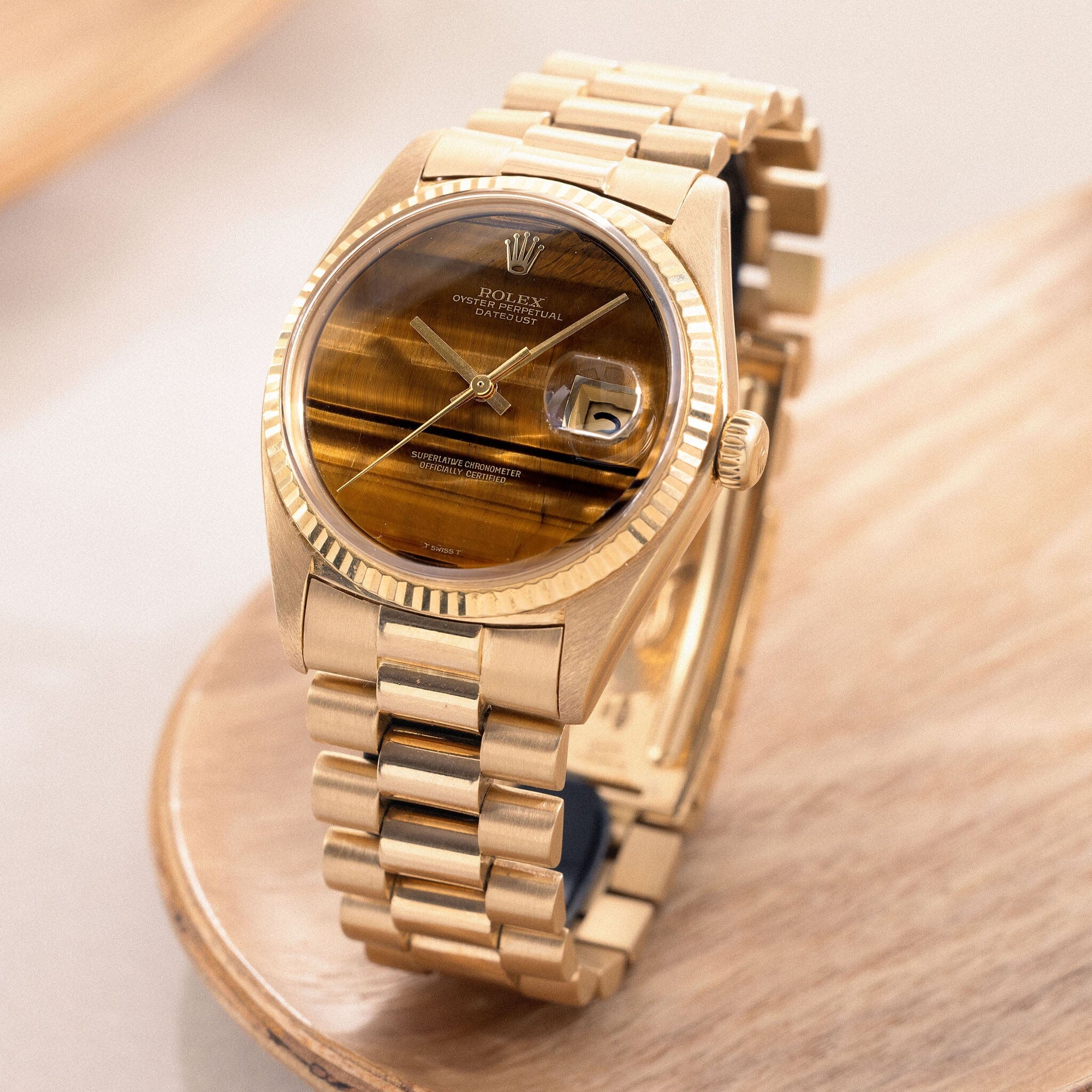 Rolex Datejust Yellow Gold Tiger Eye Stone Dial ref 1601