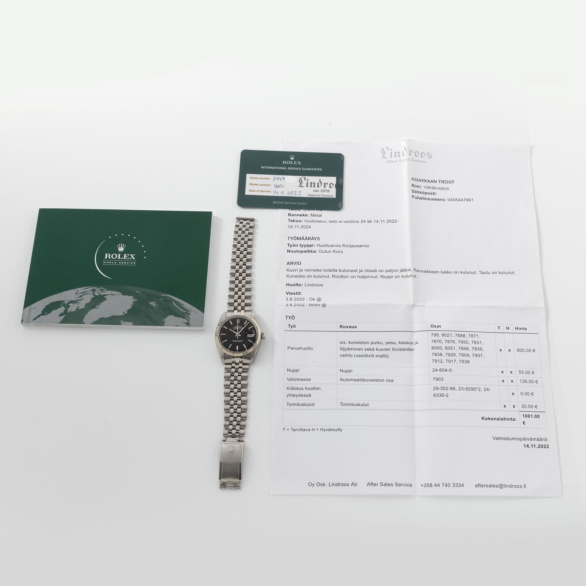 Rolex Datejust Black Gilt Dial with Rolex Service Papers Ref 1601
