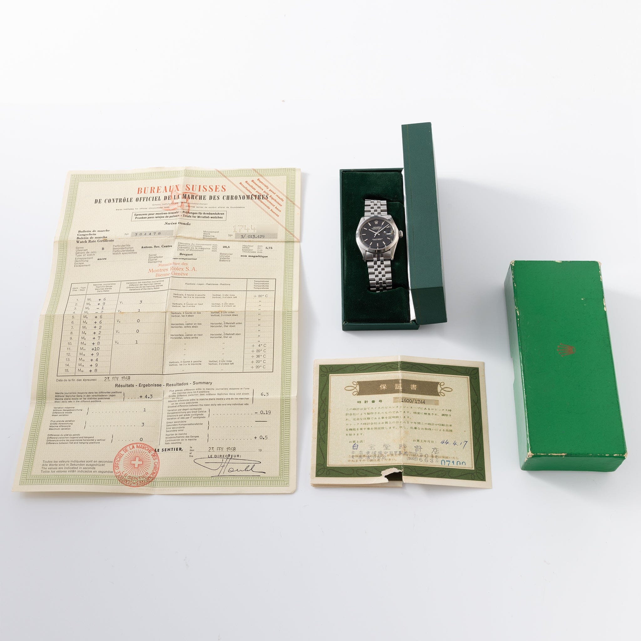 Rolex Datejust Black Gilt Dial Box and Papers Ref 1600