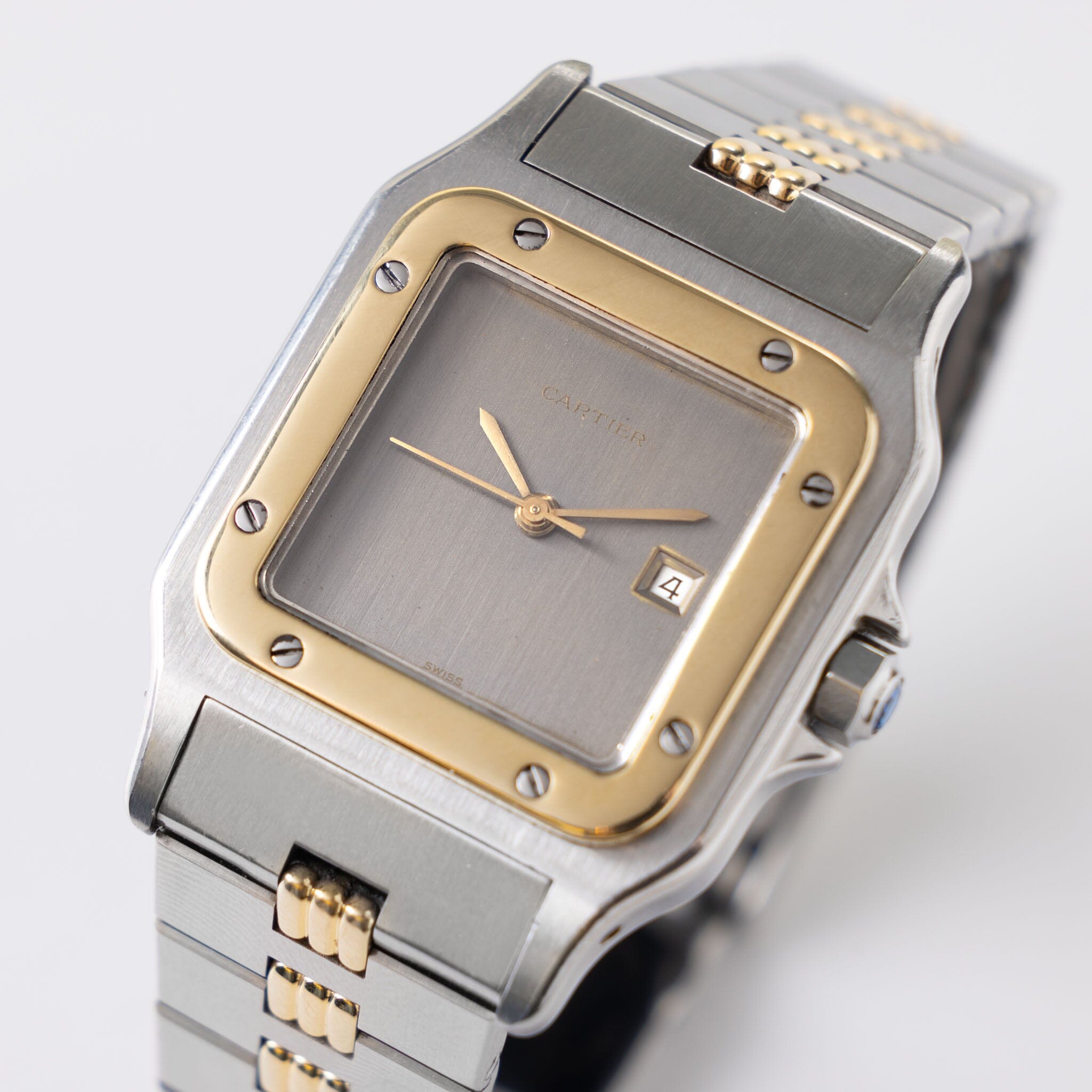 Cartier Santos Carr e Slate Grey Dial Ref 2961 Godron bracelet