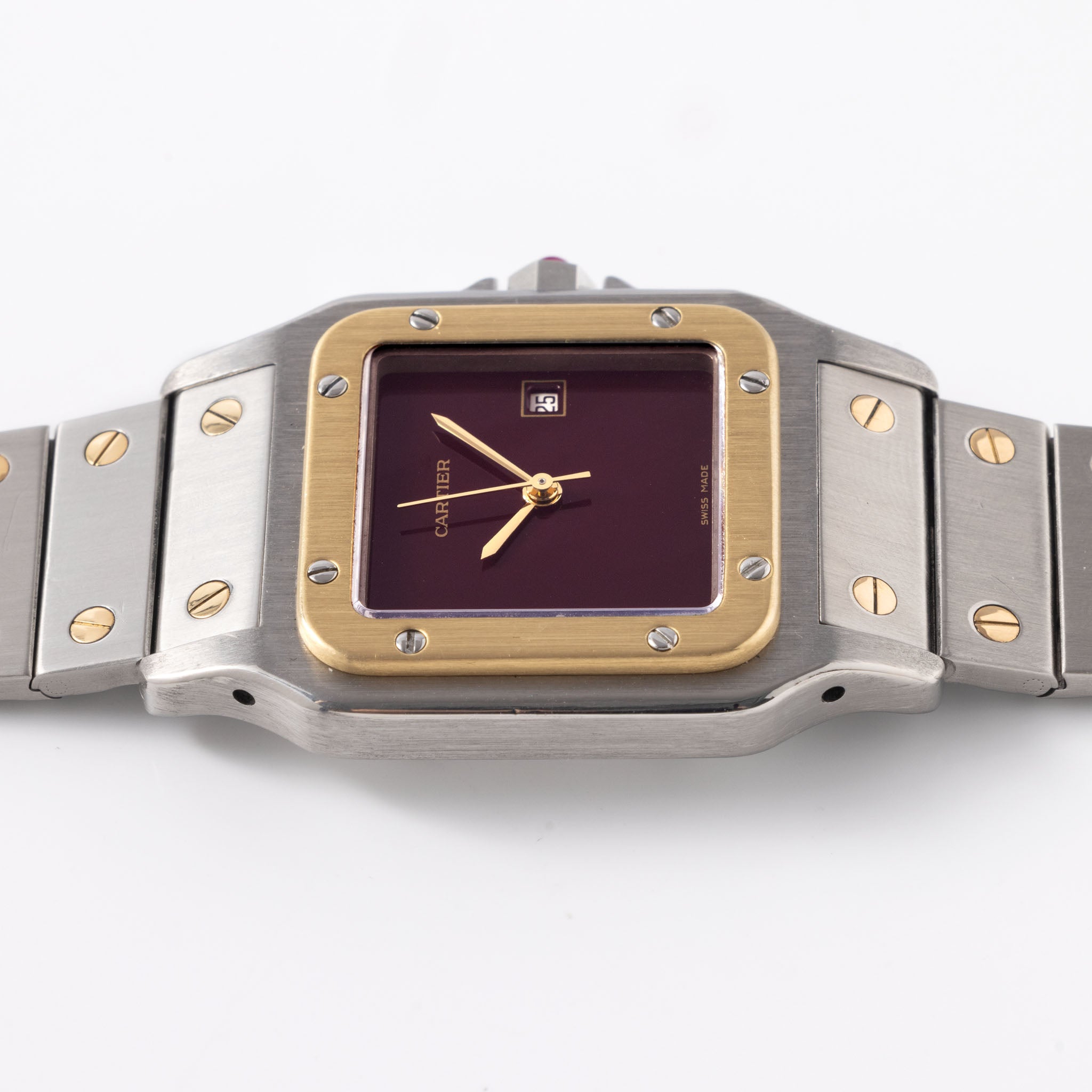 Cartier Santos 2961 Steel and Gold with Burgundy Dial