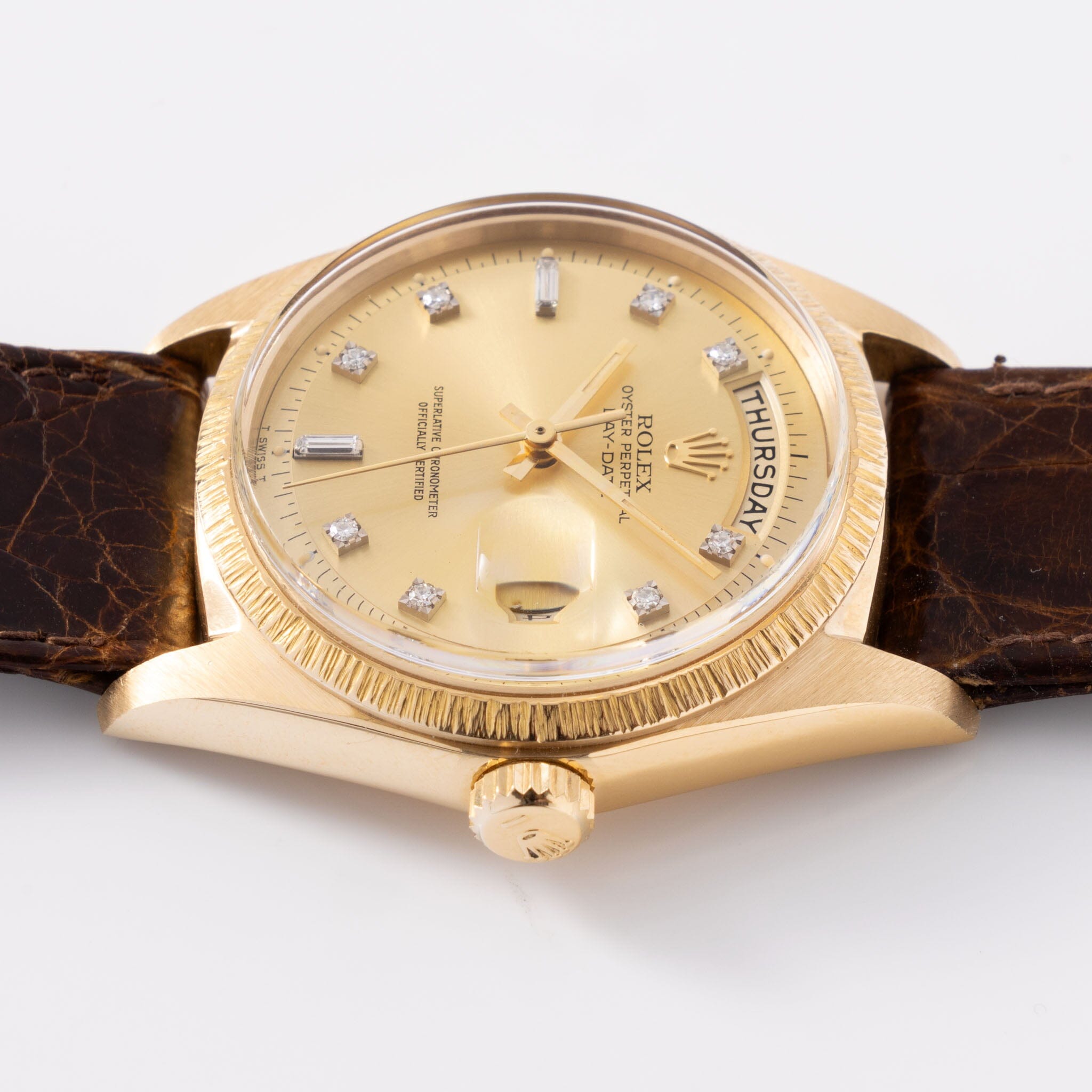 Rolex Day-Date Yellow Gold Champagne Diamond Hours Dial Ref 1807