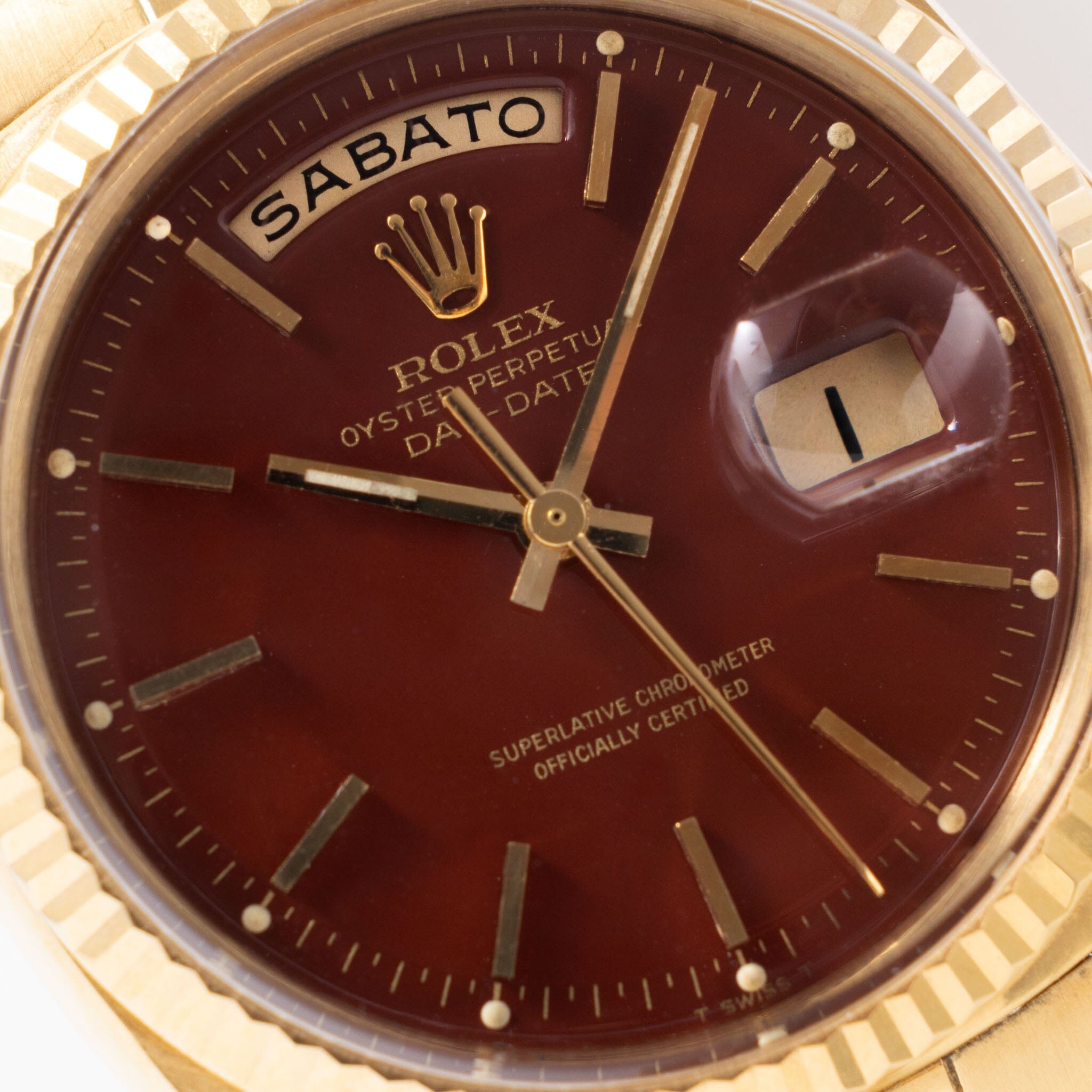 Rolex Day Date Yellow Gold Oxblood Stella Dial Ref 1803