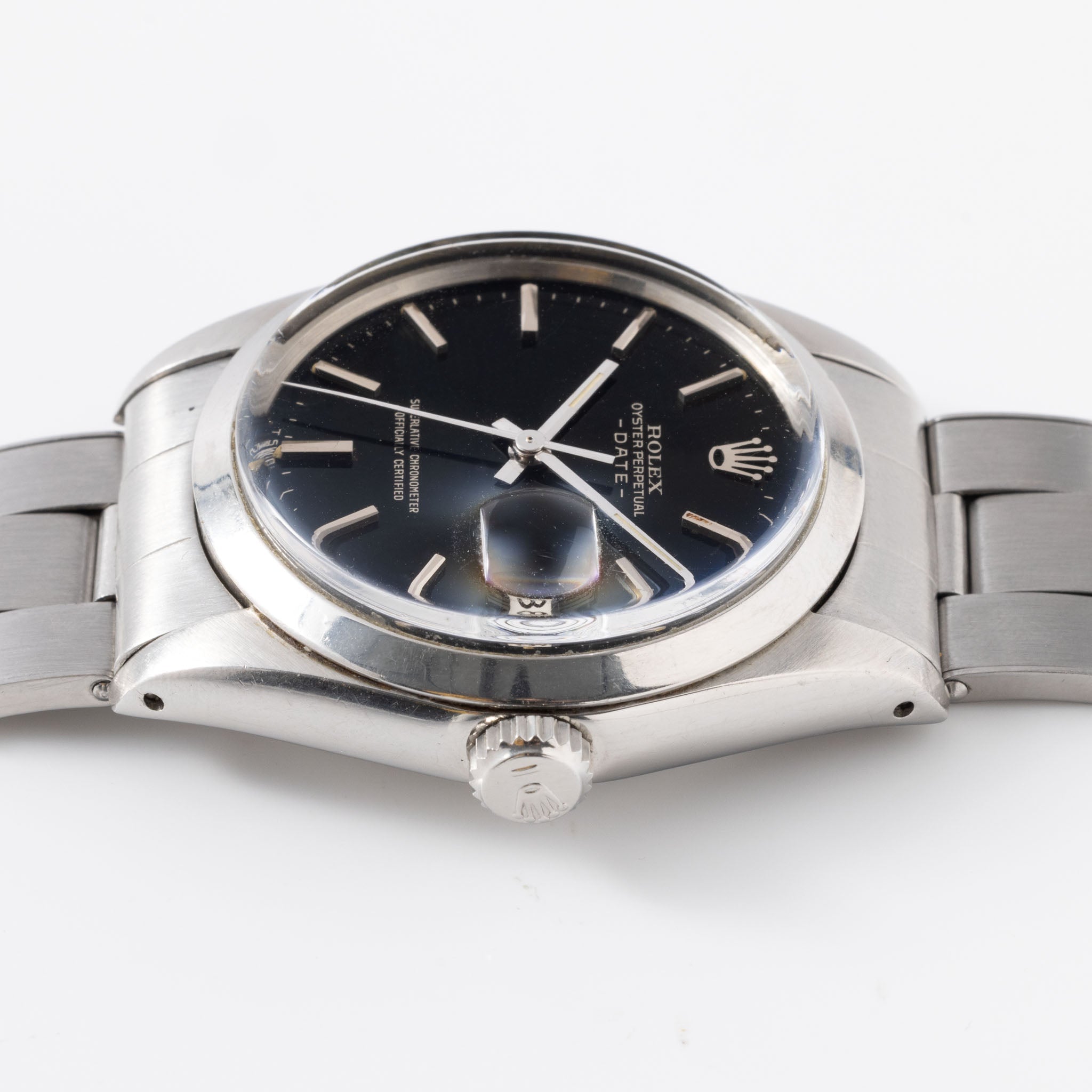 Rolex Oyster Perpetual Date Black Dial Silver Print 