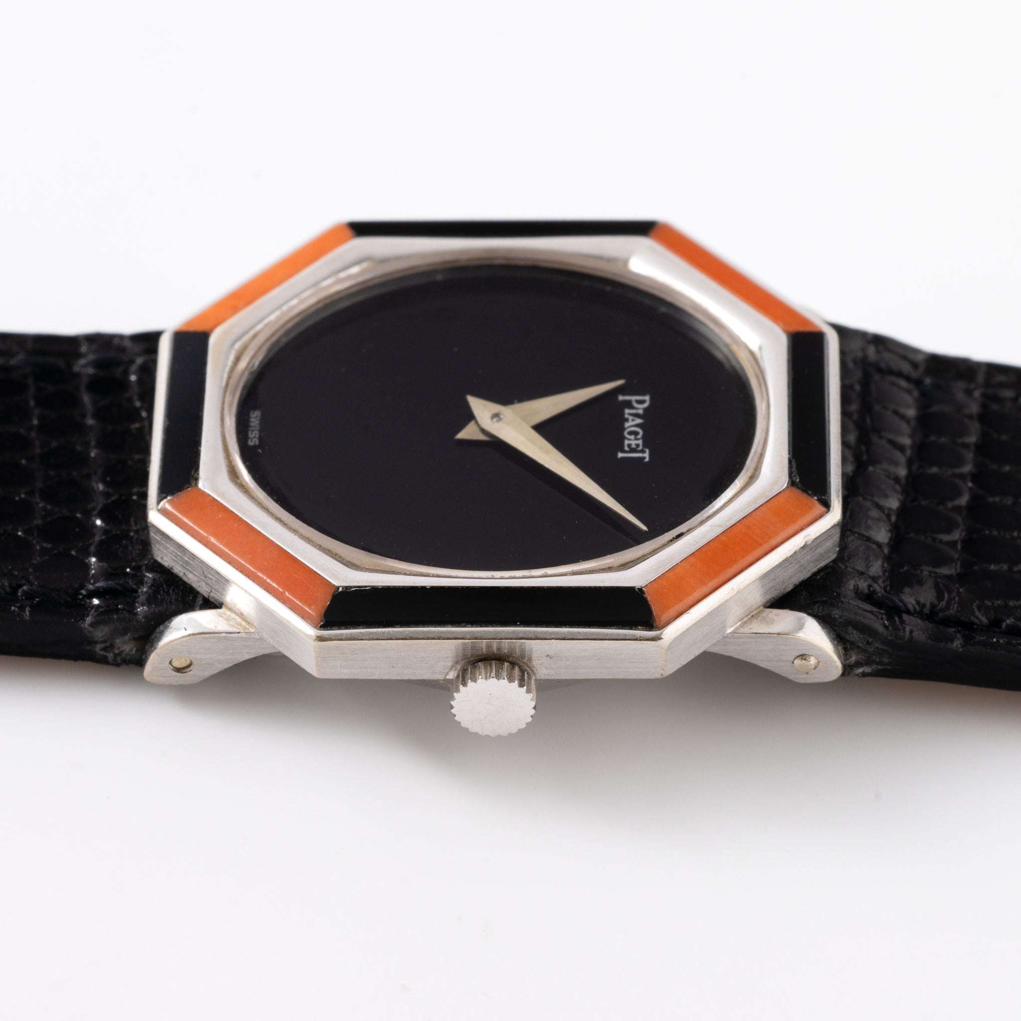 Piaget 18k White Gold Dress watch with Onyx and Coral Ref 9341