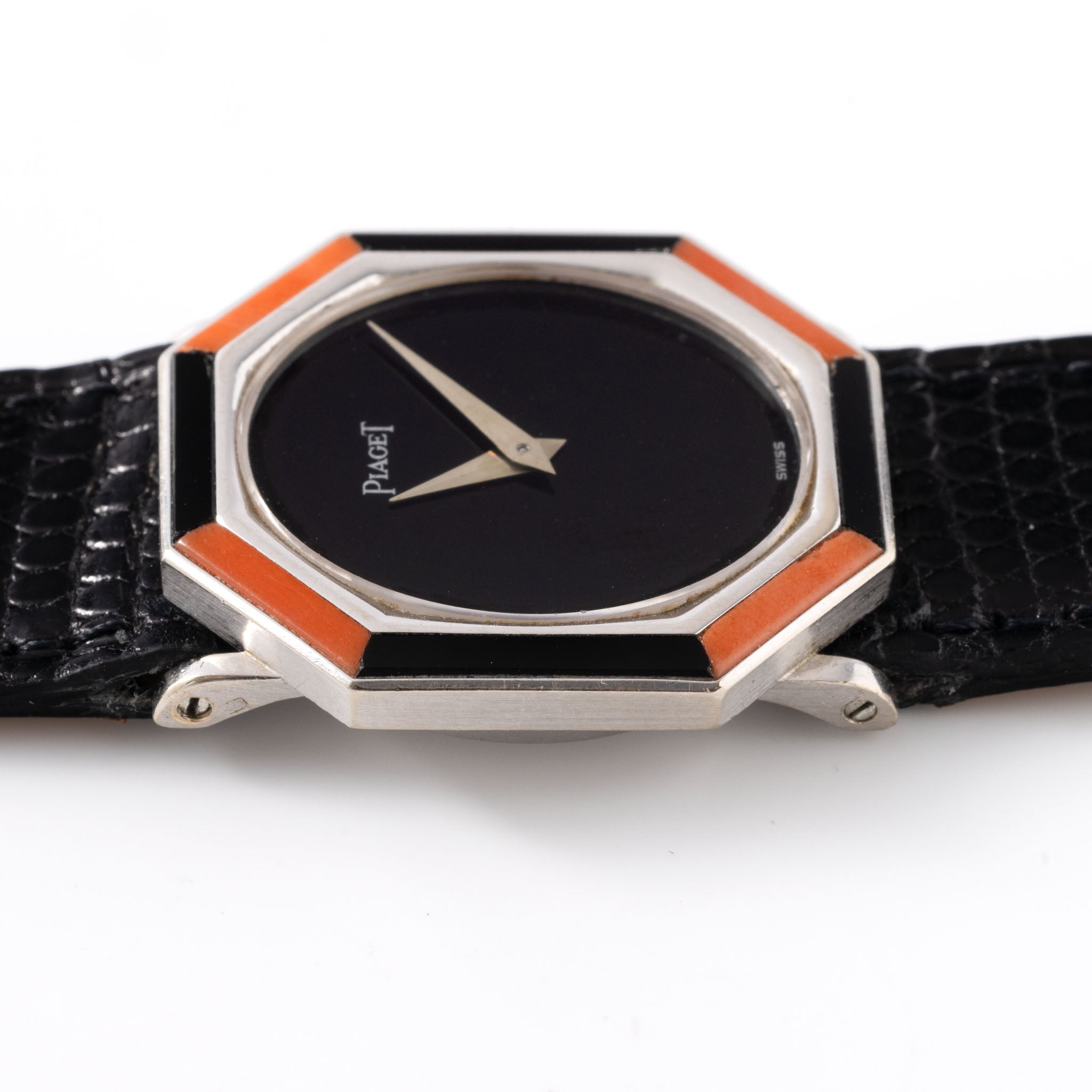 Piaget 18k White Gold Dress watch with Onyx and Coral Ref 9341
