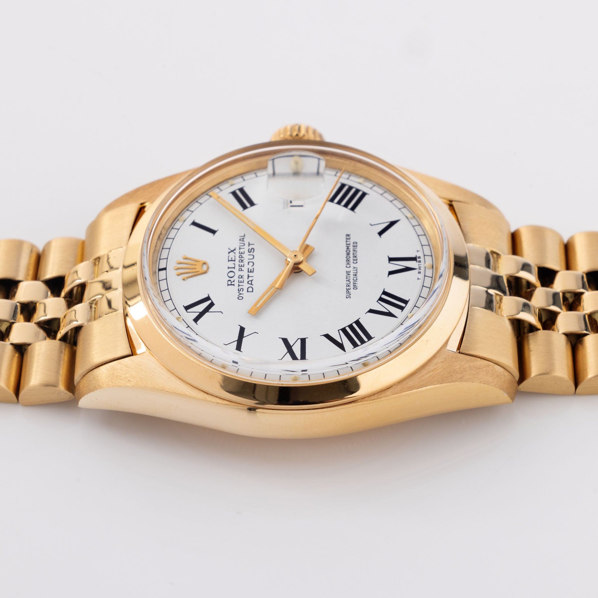 Rolex Datejust 18kt Yellow Gold White Buckley Dial Ref 1600