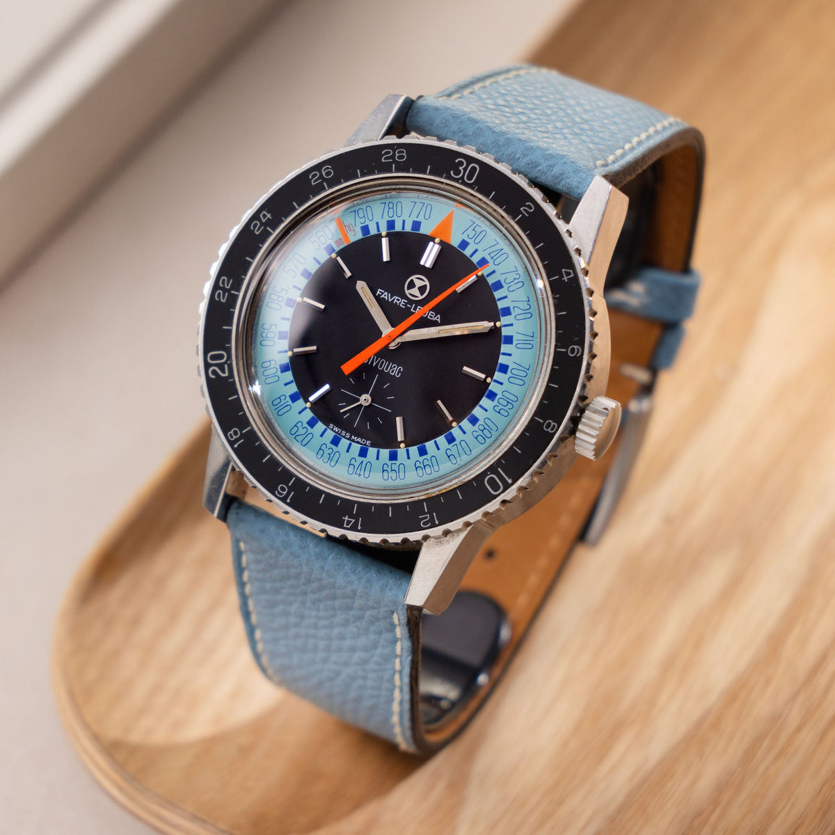 Favre Leuba Bivouac Blue Dial Altimeter Wristwatch Ref 53223 - incomin