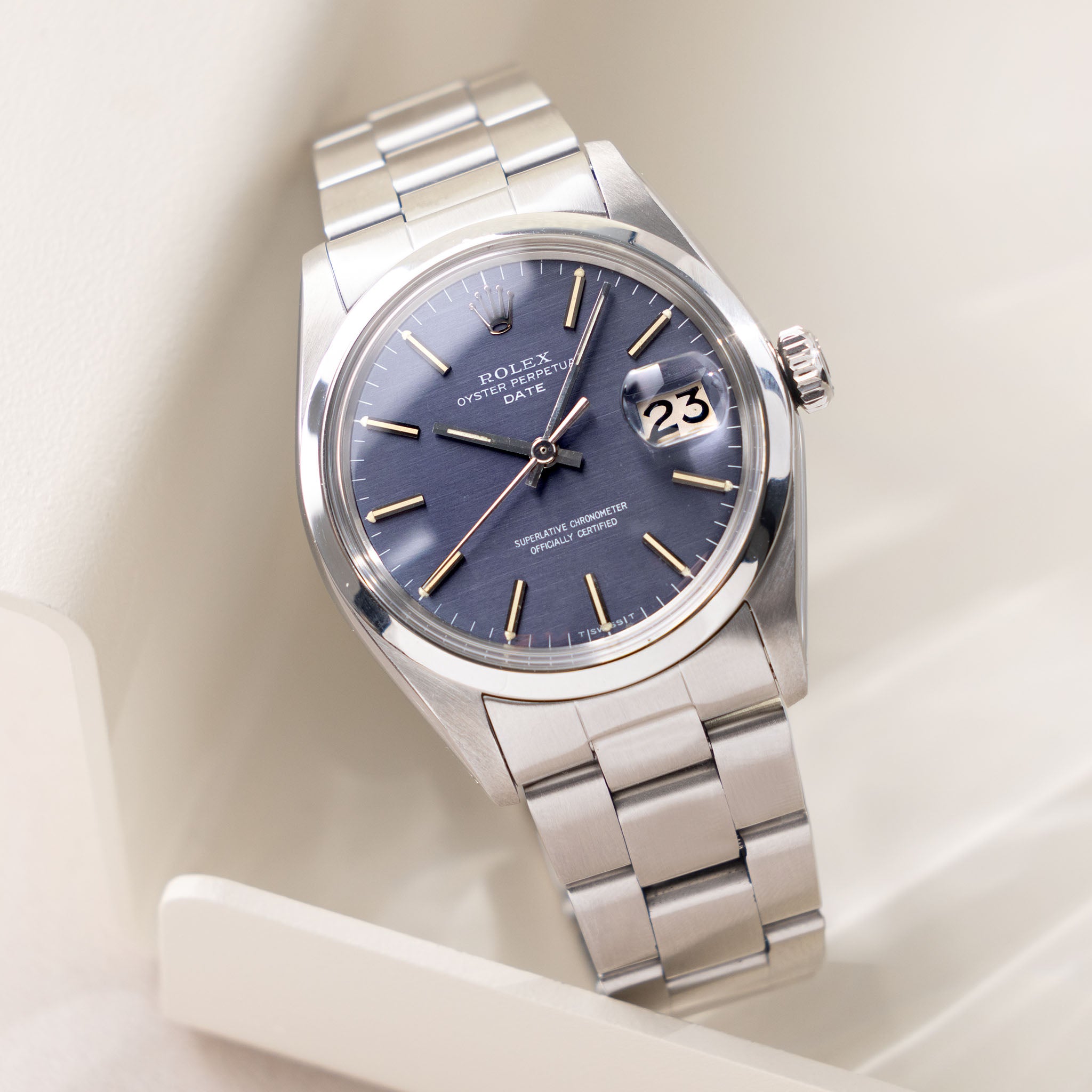 Rolex Oyster Perpetual Date 1500 rare blue horizontal brushed dial